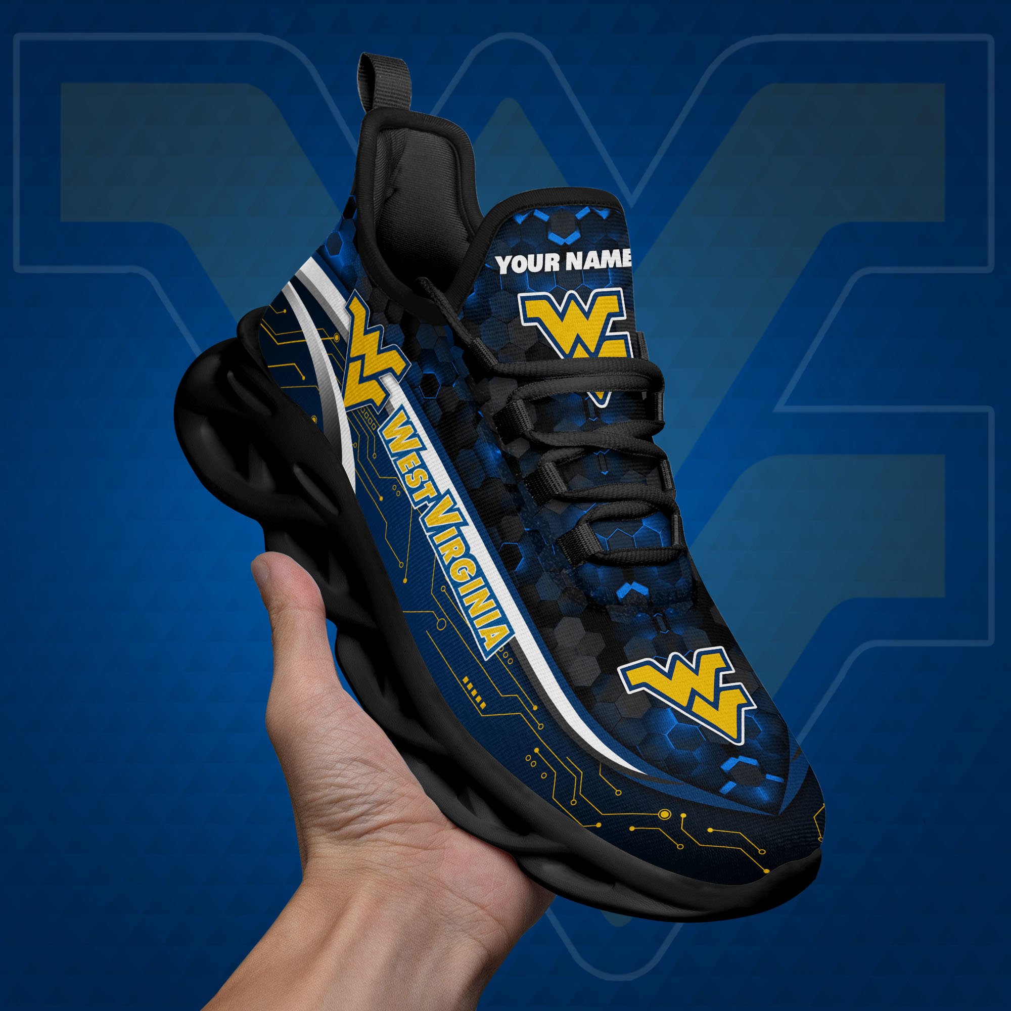 West Virginia Mountaineers Black Clunky Sneakers Custom Name, Max Soul Shoes, Sport Gifts ETRG-0218937