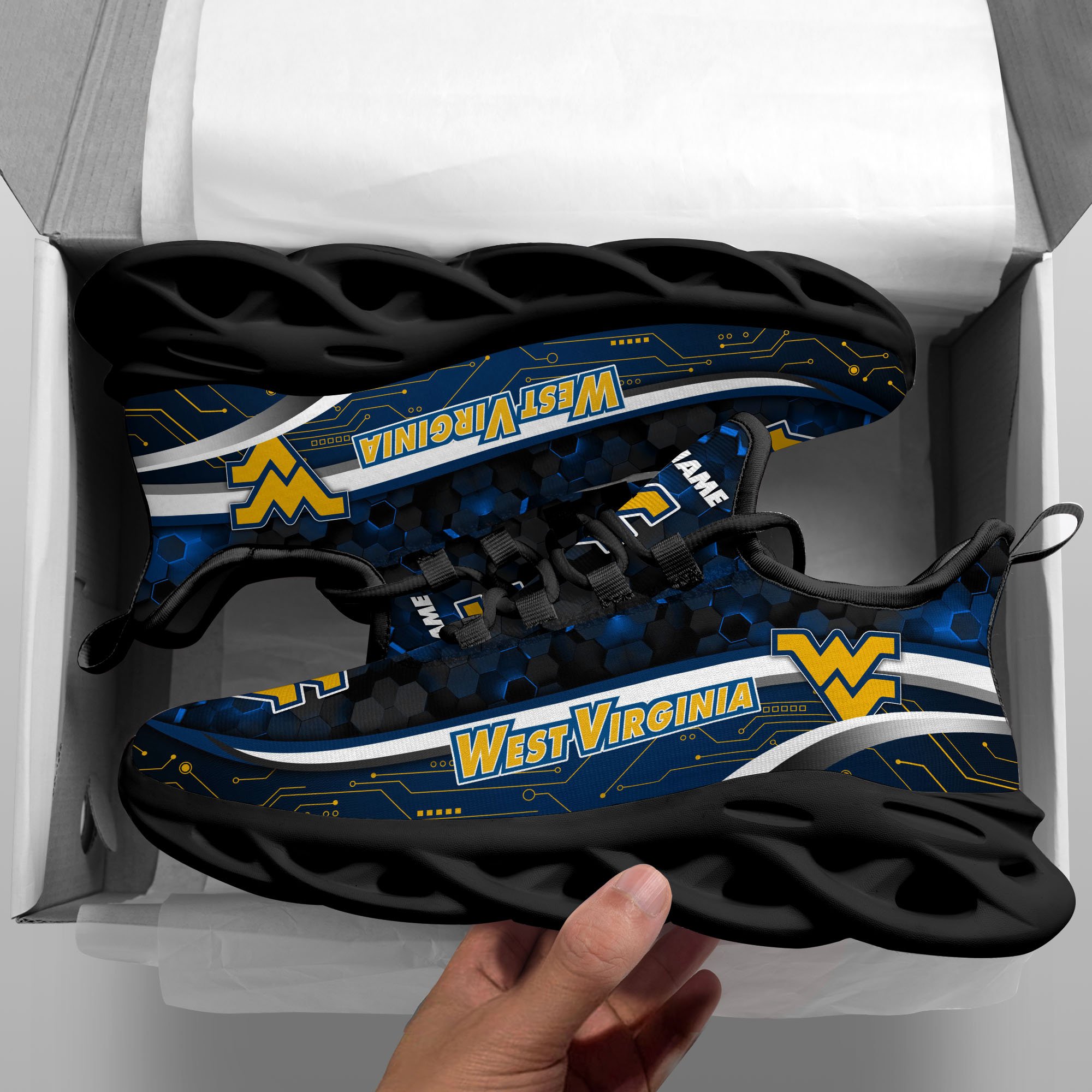Alternative view of West Virginia Mountaineers Black Clunky Sneakers Custom Name, Max Soul Shoes, Sport Gifts ETRG-0218937