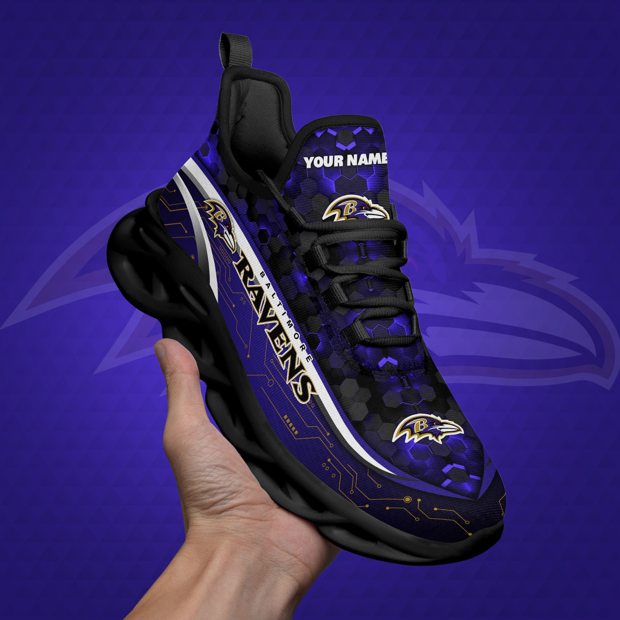 Baltimore Ravens Black Clunky Sneakers Custom Name, Max Soul Shoes, Sport Gifts ETRG-03311530