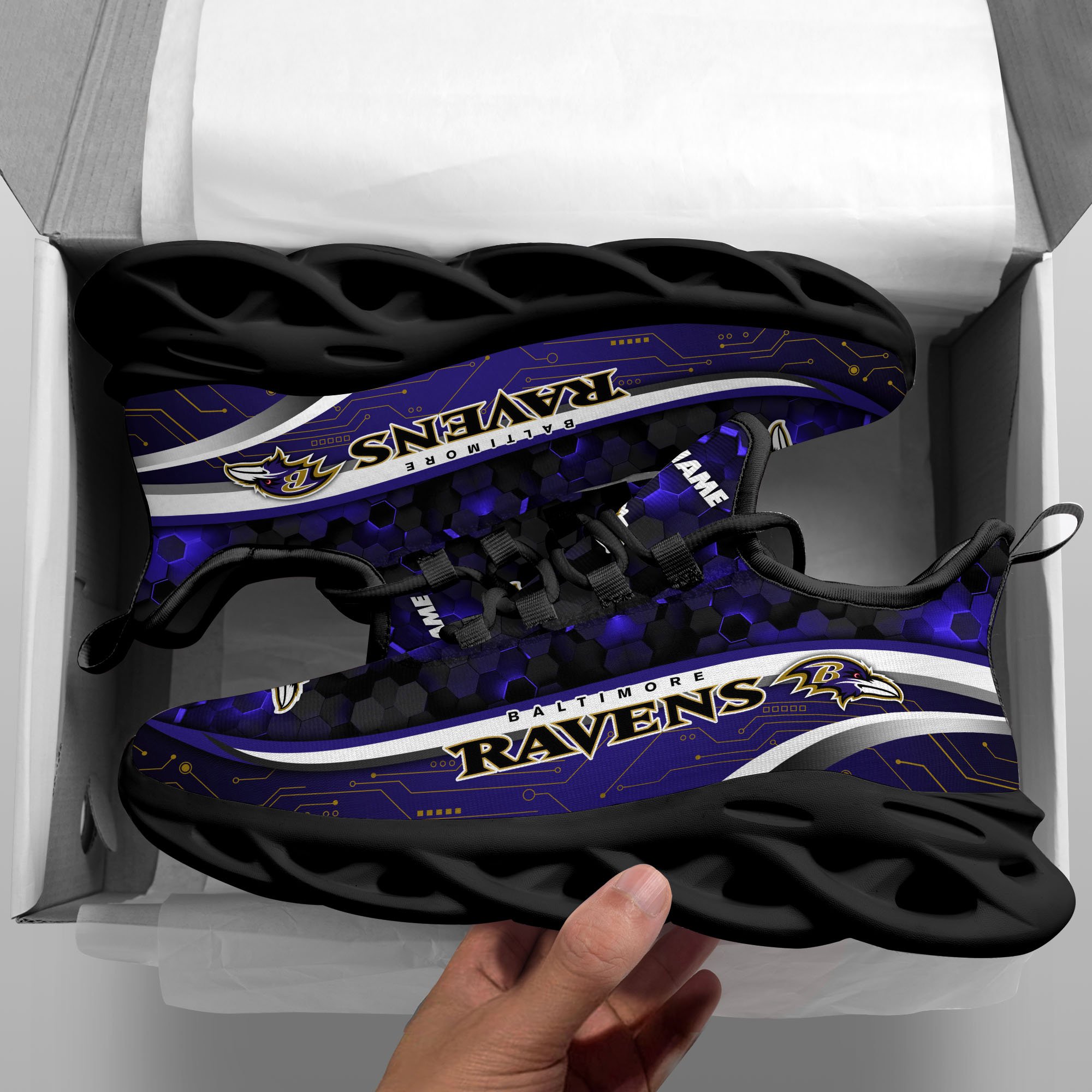 Alternative view of Baltimore Ravens Black Clunky Sneakers Custom Name, Max Soul Shoes, Sport Gifts ETRG-03311530