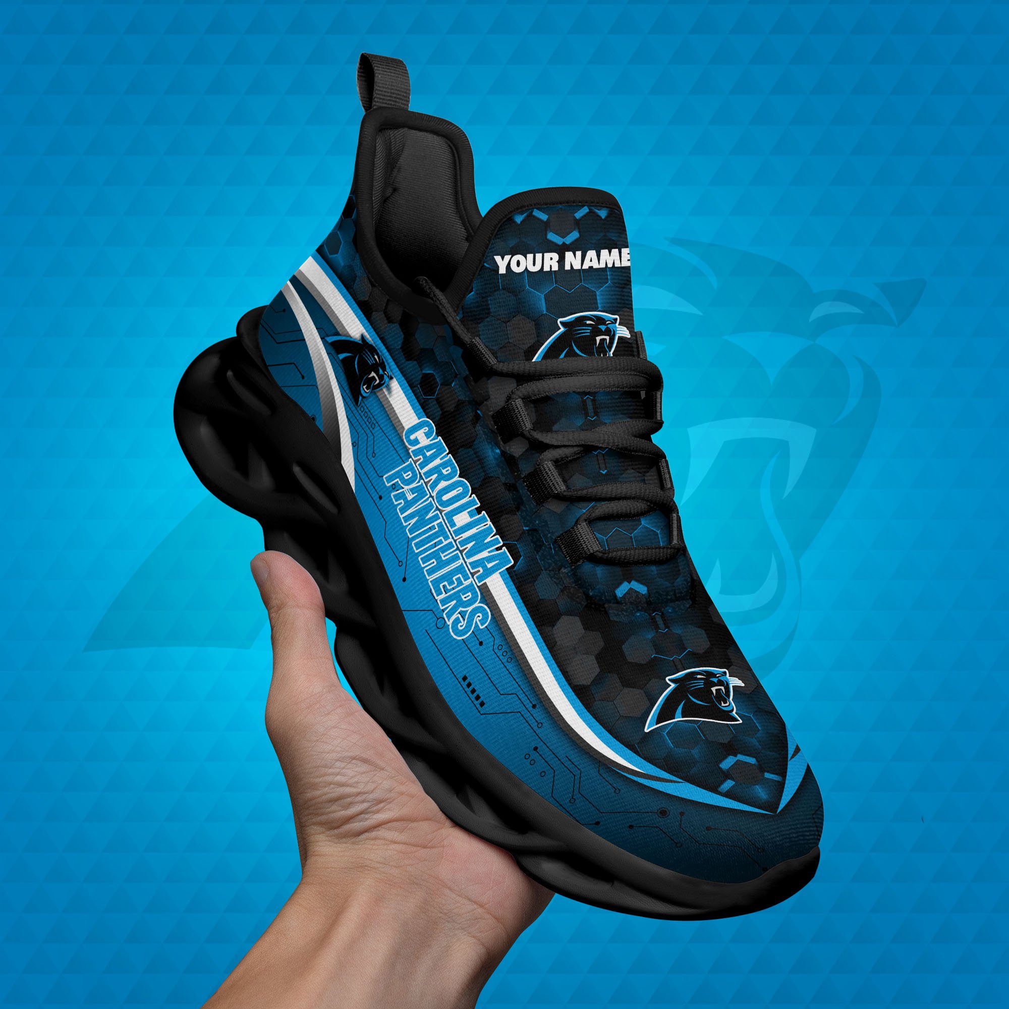 Carolina Panthers Black Clunky Sneakers Custom Name, Max Soul Shoes, Sport Gifts ETRG-03311530