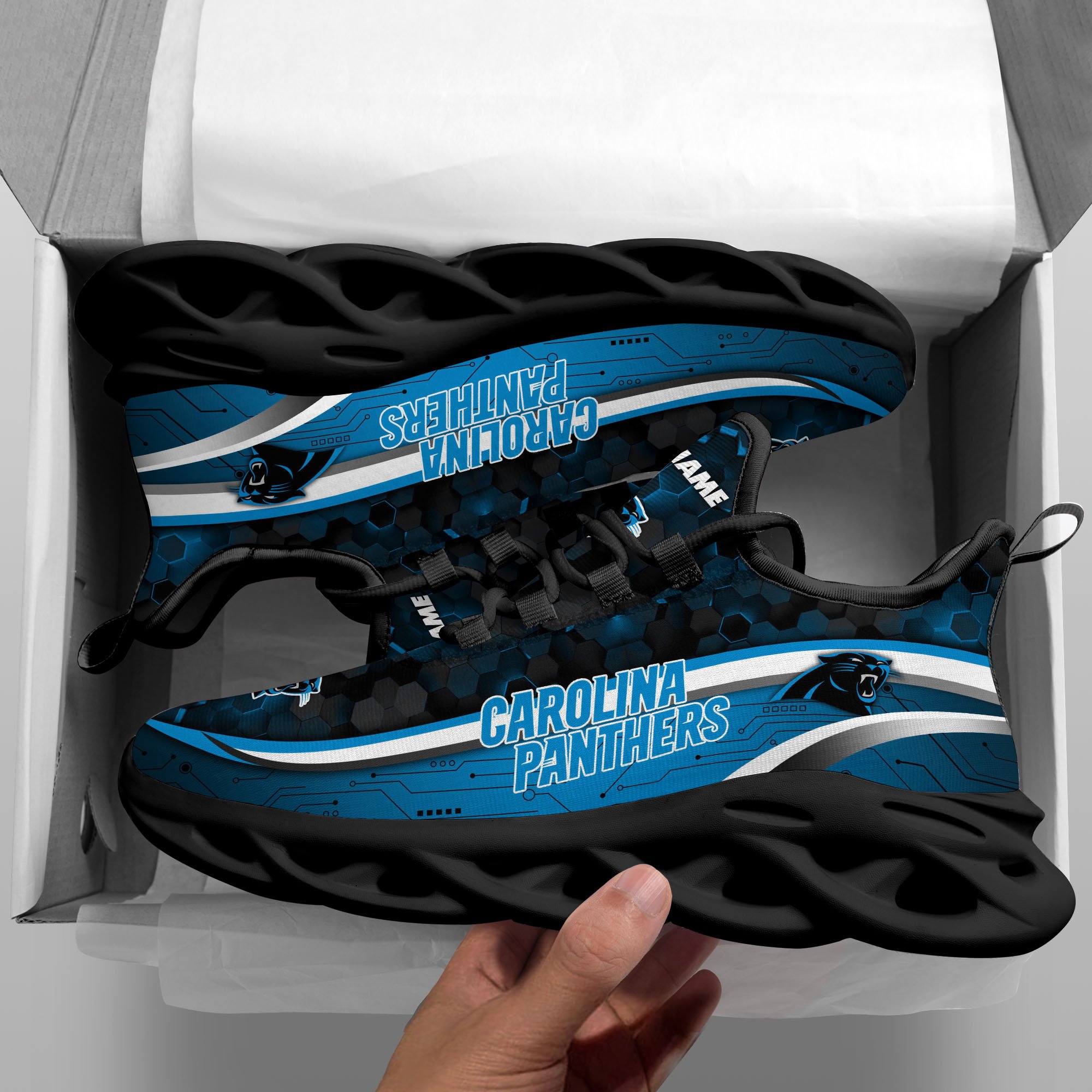 Alternative view of Carolina Panthers Black Clunky Sneakers Custom Name, Max Soul Shoes, Sport Gifts ETRG-03311530