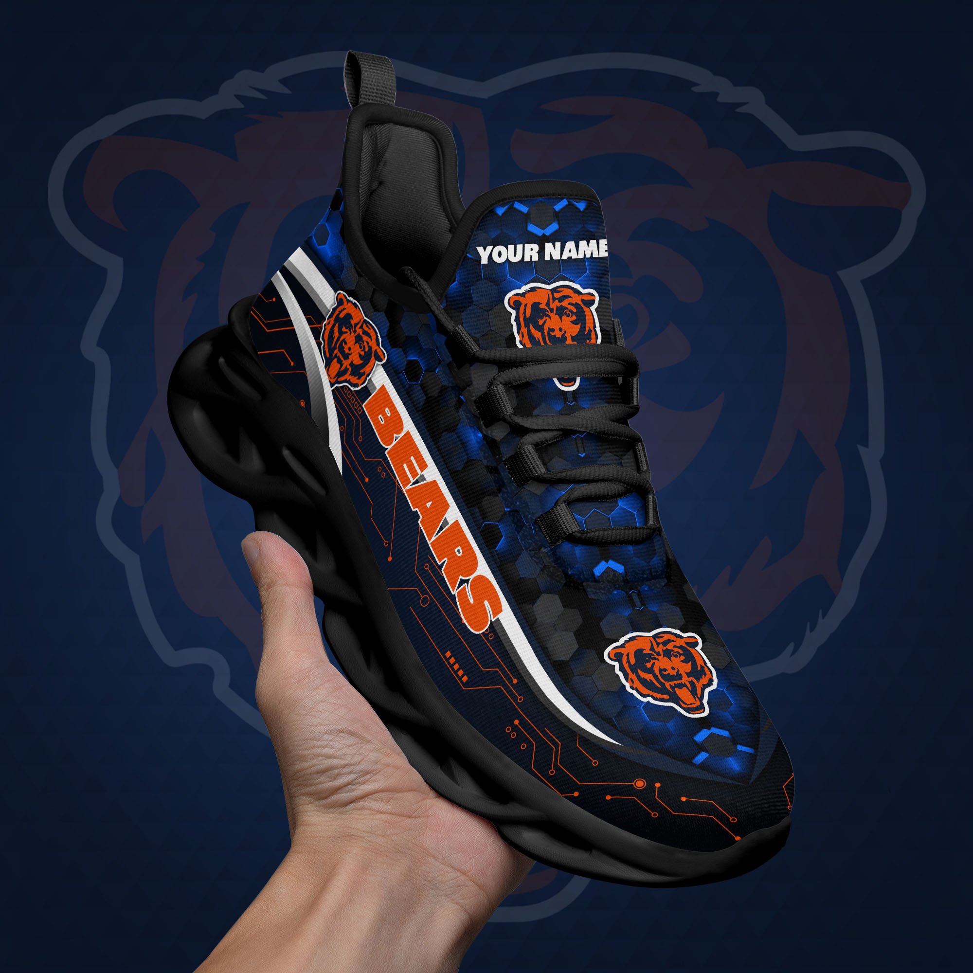 Chicago Bears Black Clunky Sneakers Custom Name, Max Soul Shoes, Sport Gifts ETRG-03311530