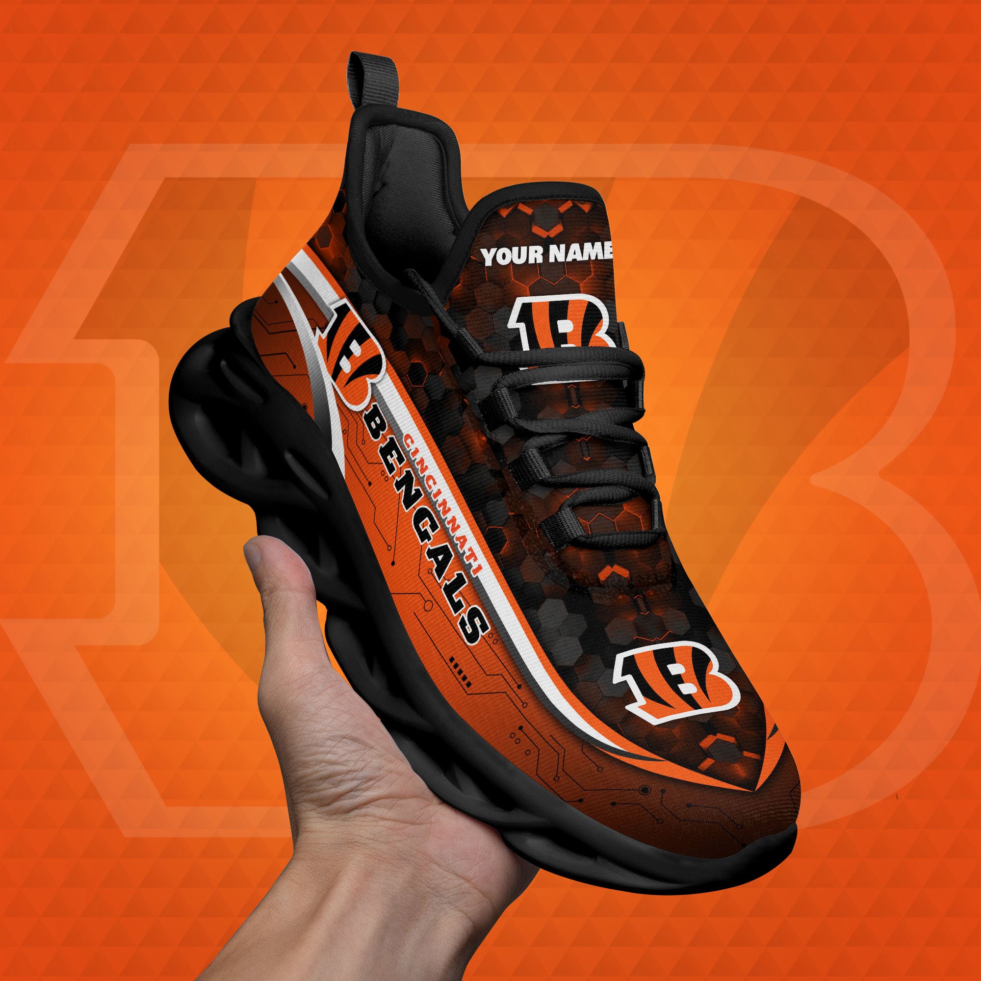 Cincinnati Bengals Black Clunky Sneakers Custom Name, Max Soul Shoes, Sport Gifts ETRG-03311530