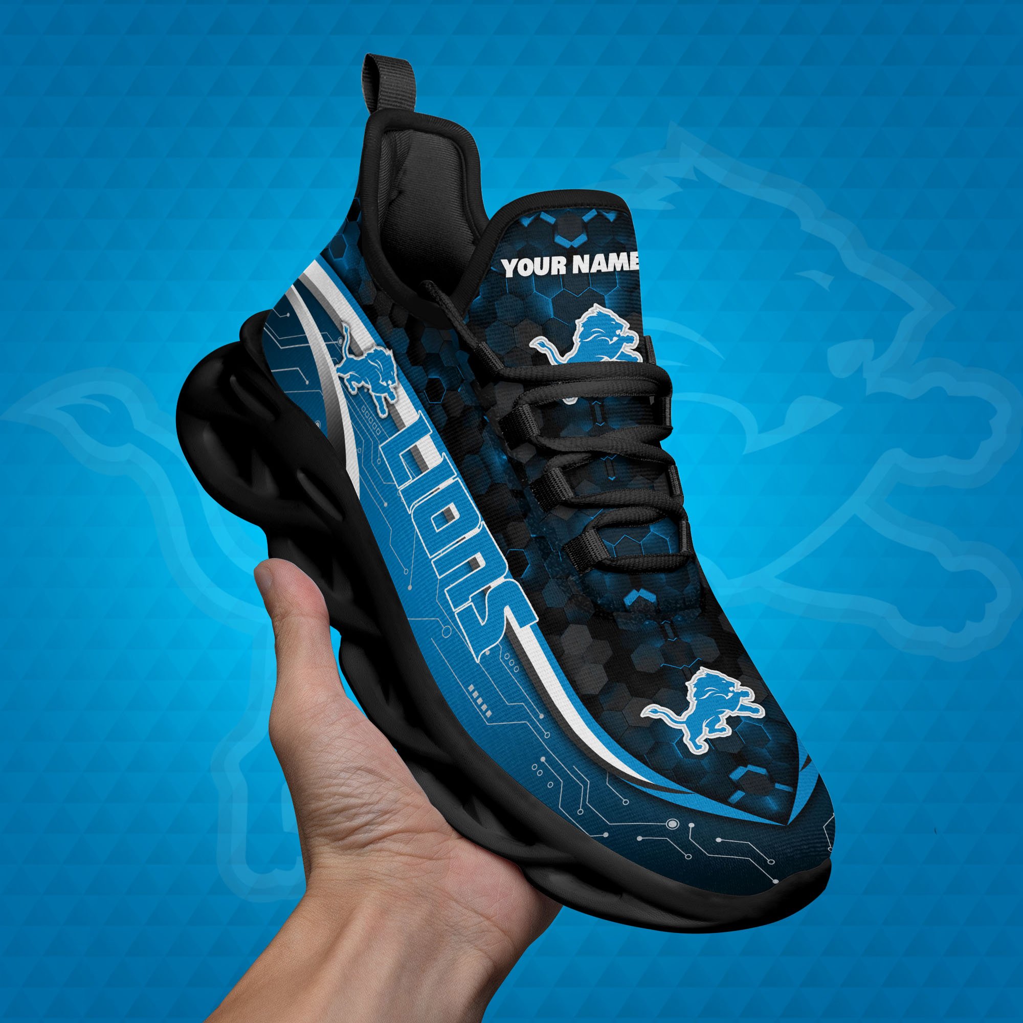 Detroit Lions Black Clunky Sneakers Custom Name, Max Soul Shoes, Sport Gifts ETRG-03311530