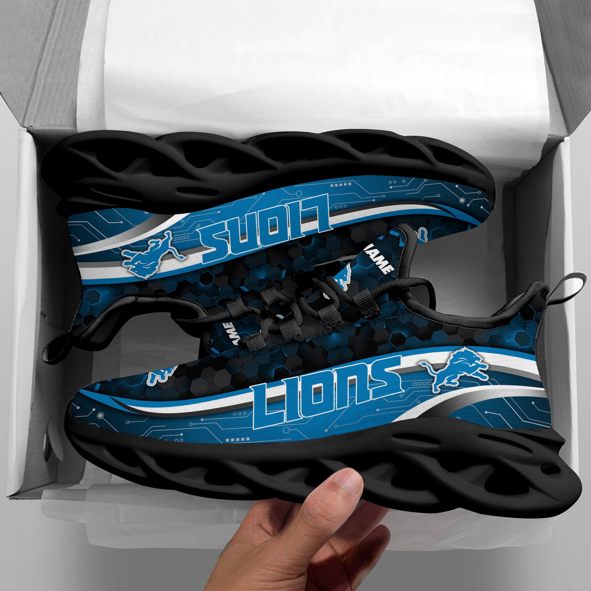 Alternative view of Detroit Lions Black Clunky Sneakers Custom Name, Max Soul Shoes, Sport Gifts ETRG-03311530