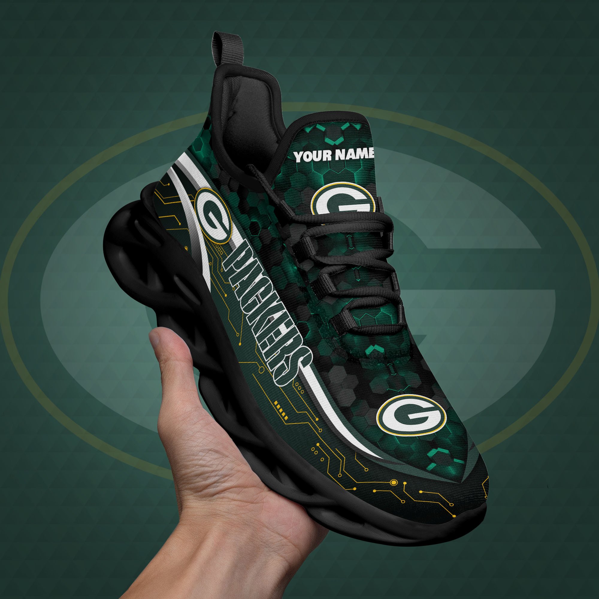 Green Bay Packers Black Clunky Sneakers Custom Name, Max Soul Shoes, Sport Gifts ETRG-03311530