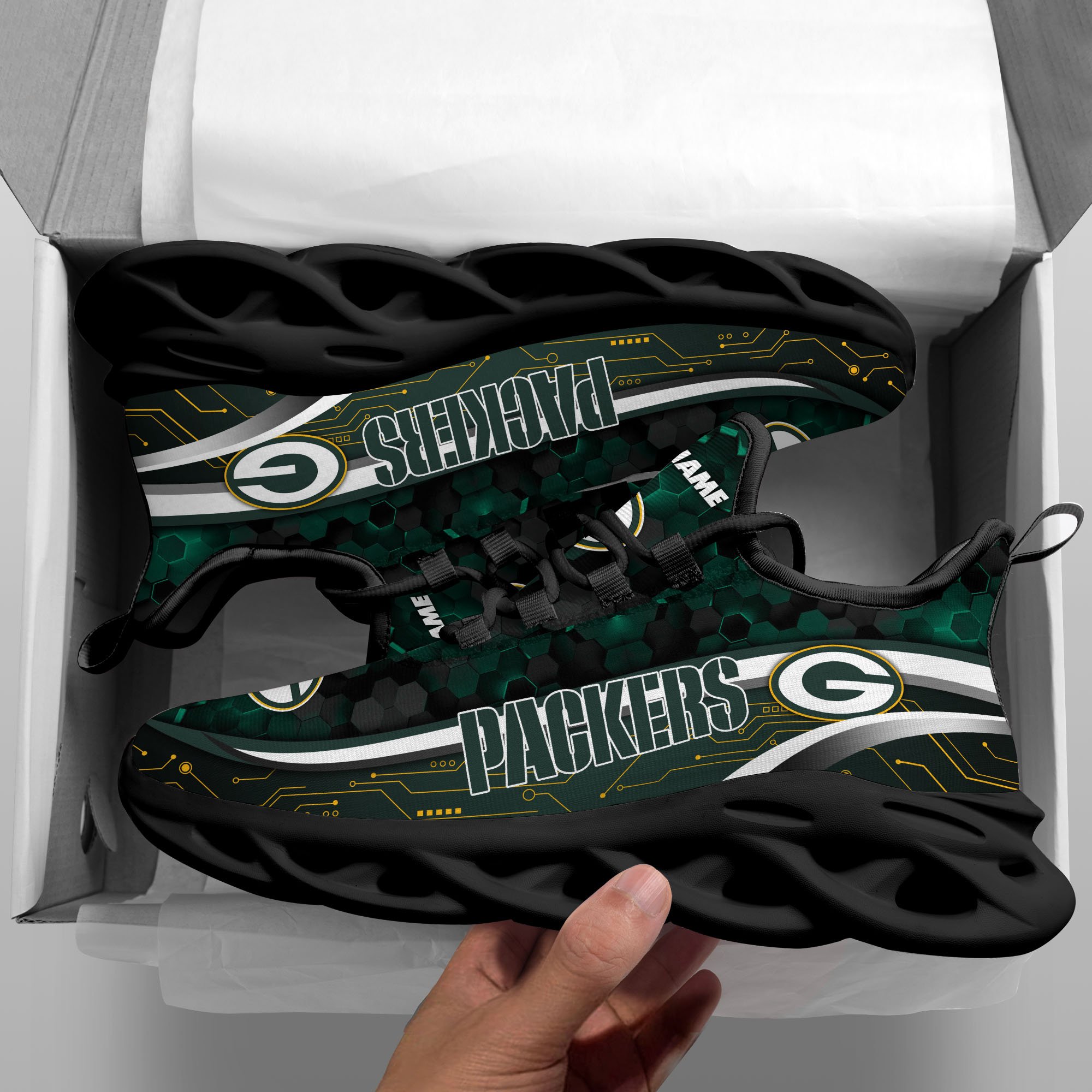 Alternative view of Green Bay Packers Black Clunky Sneakers Custom Name, Max Soul Shoes, Sport Gifts ETRG-03311530