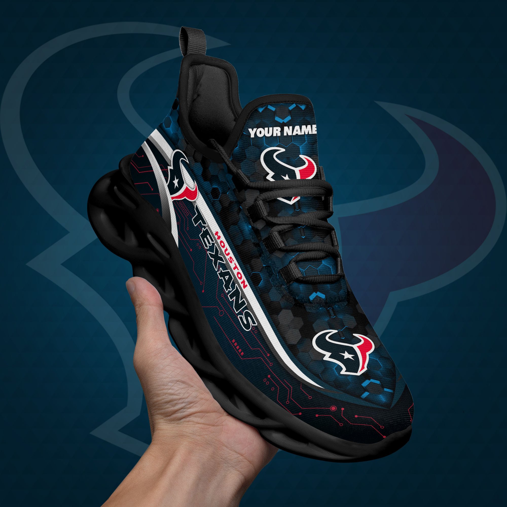 Houston Texans Black Clunky Sneakers Custom Name, Max Soul Shoes, Sport Gifts ETRG-03311530