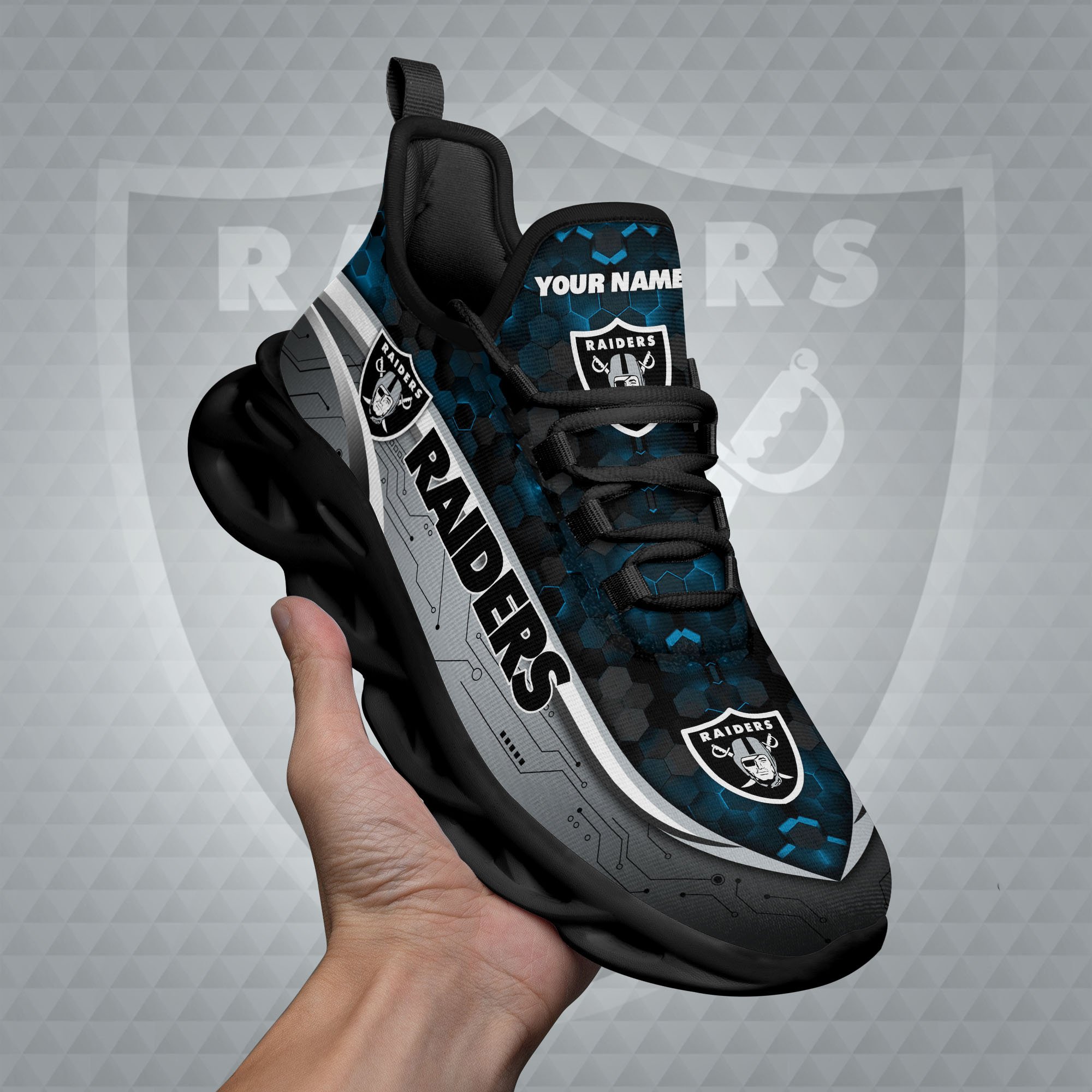 Las Vegas Raiders Black Clunky Sneakers Custom Name, Max Soul Shoes, Sport Gifts ETRG-03311530