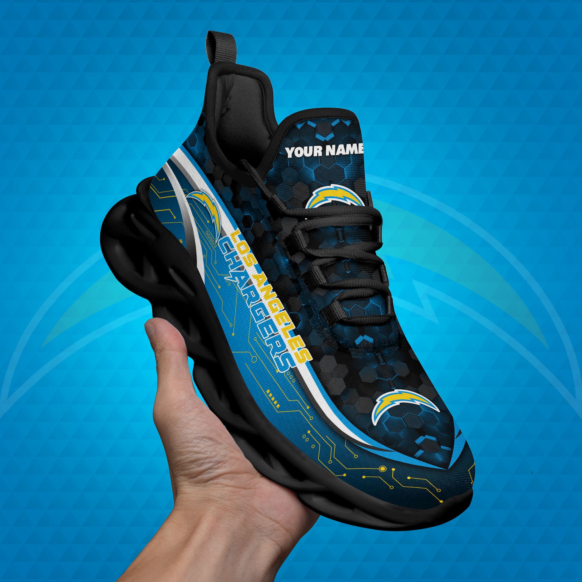 Los Angeles Chargers Black Clunky Sneakers Custom Name, Max Soul Shoes, Sport Gifts ETRG-03311530