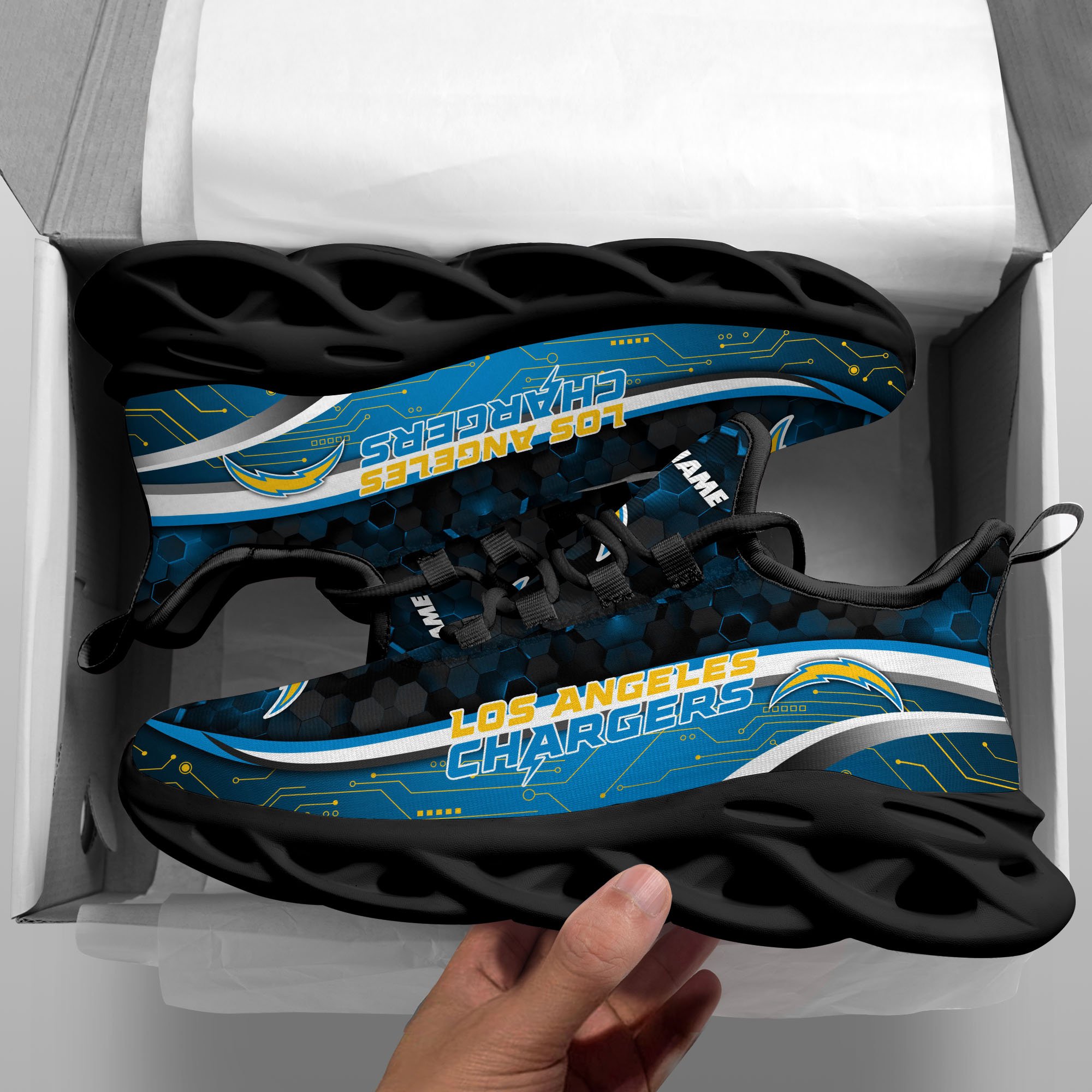 Alternative view of Los Angeles Chargers Black Clunky Sneakers Custom Name, Max Soul Shoes, Sport Gifts ETRG-03311530