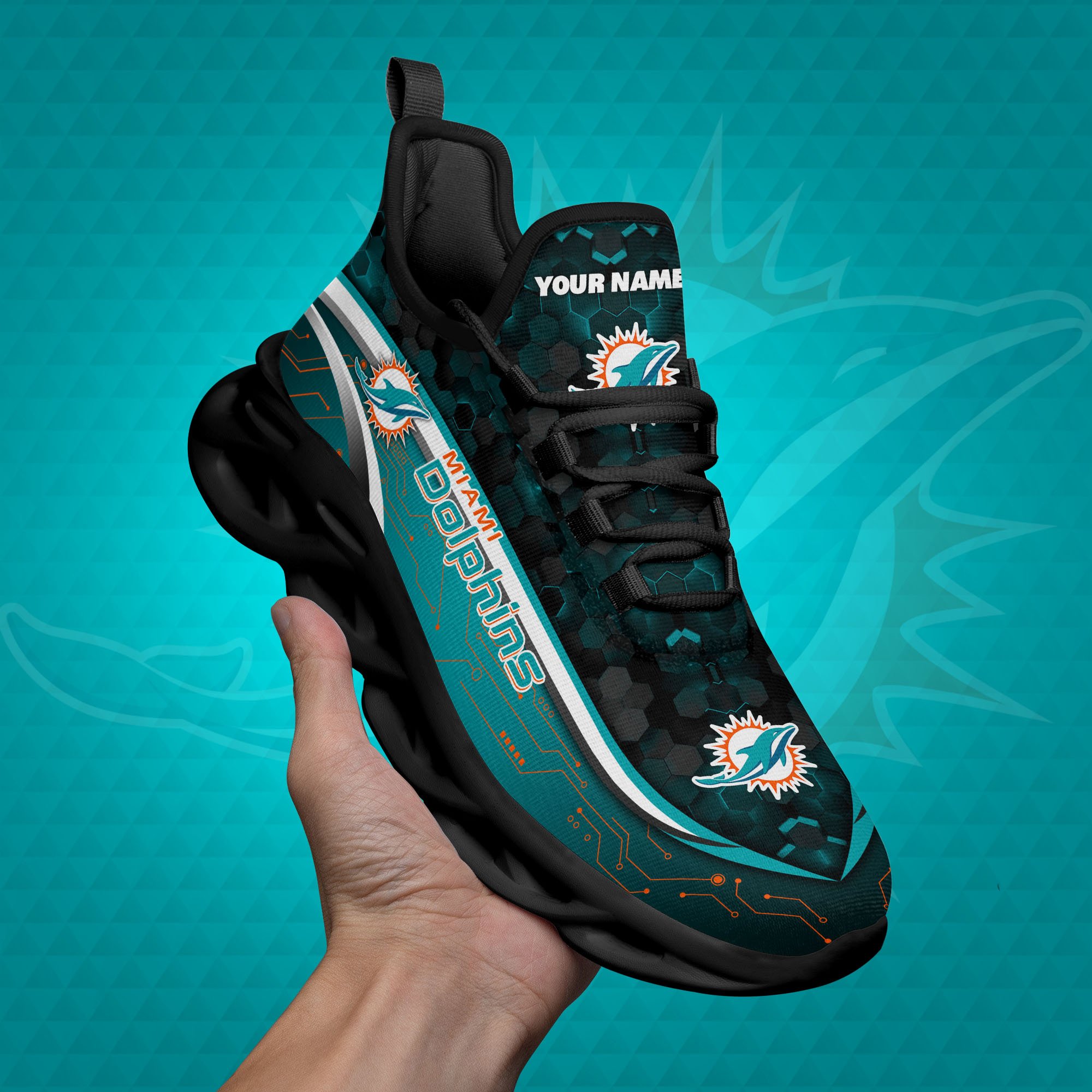 Miami Dolphins Black Clunky Sneakers Custom Name, Max Soul Shoes, Sport Gifts ETRG-03311530