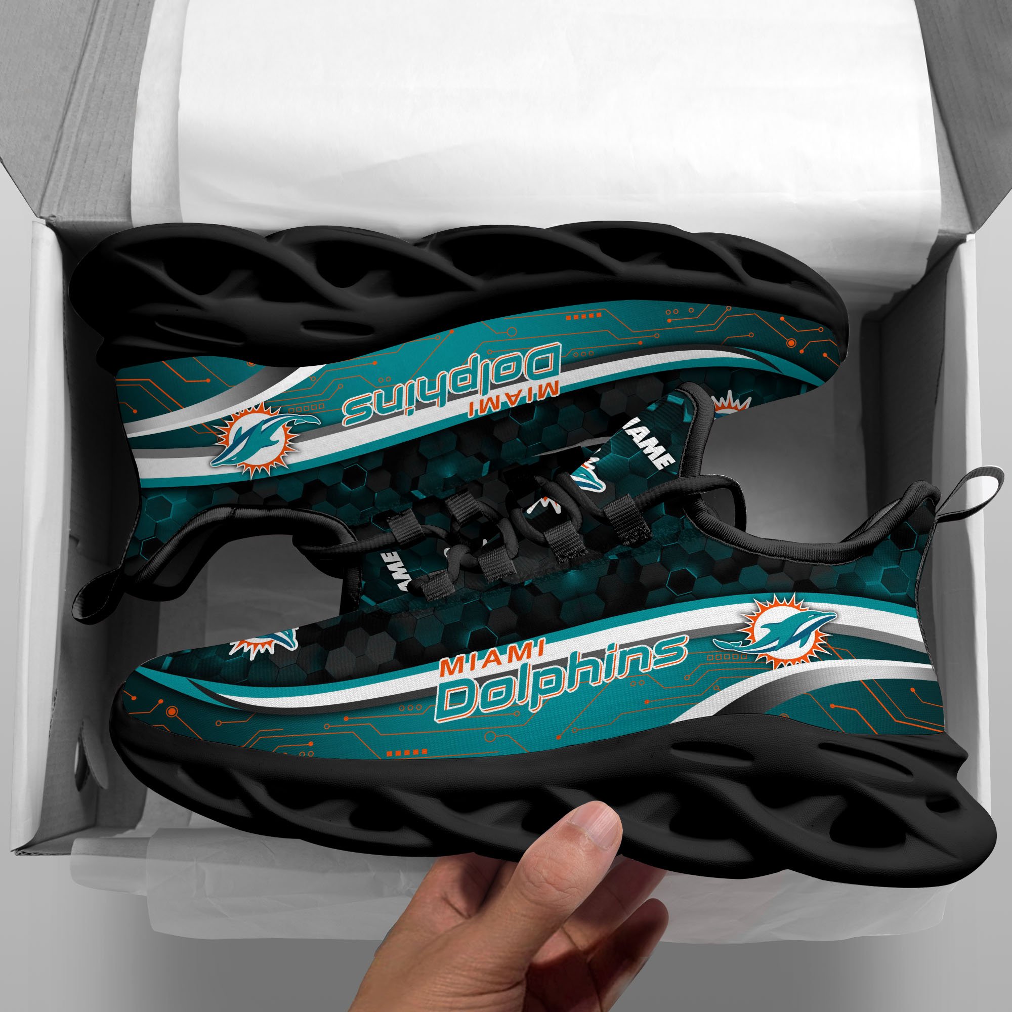Alternative view of Miami Dolphins Black Clunky Sneakers Custom Name, Max Soul Shoes, Sport Gifts ETRG-03311530