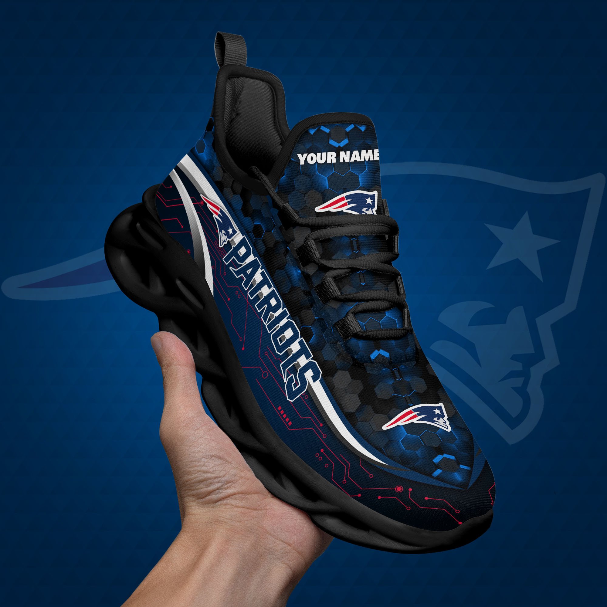 New England Patriots Black Clunky Sneakers Custom Name, Max Soul Shoes, Sport Gifts ETRG-03311530