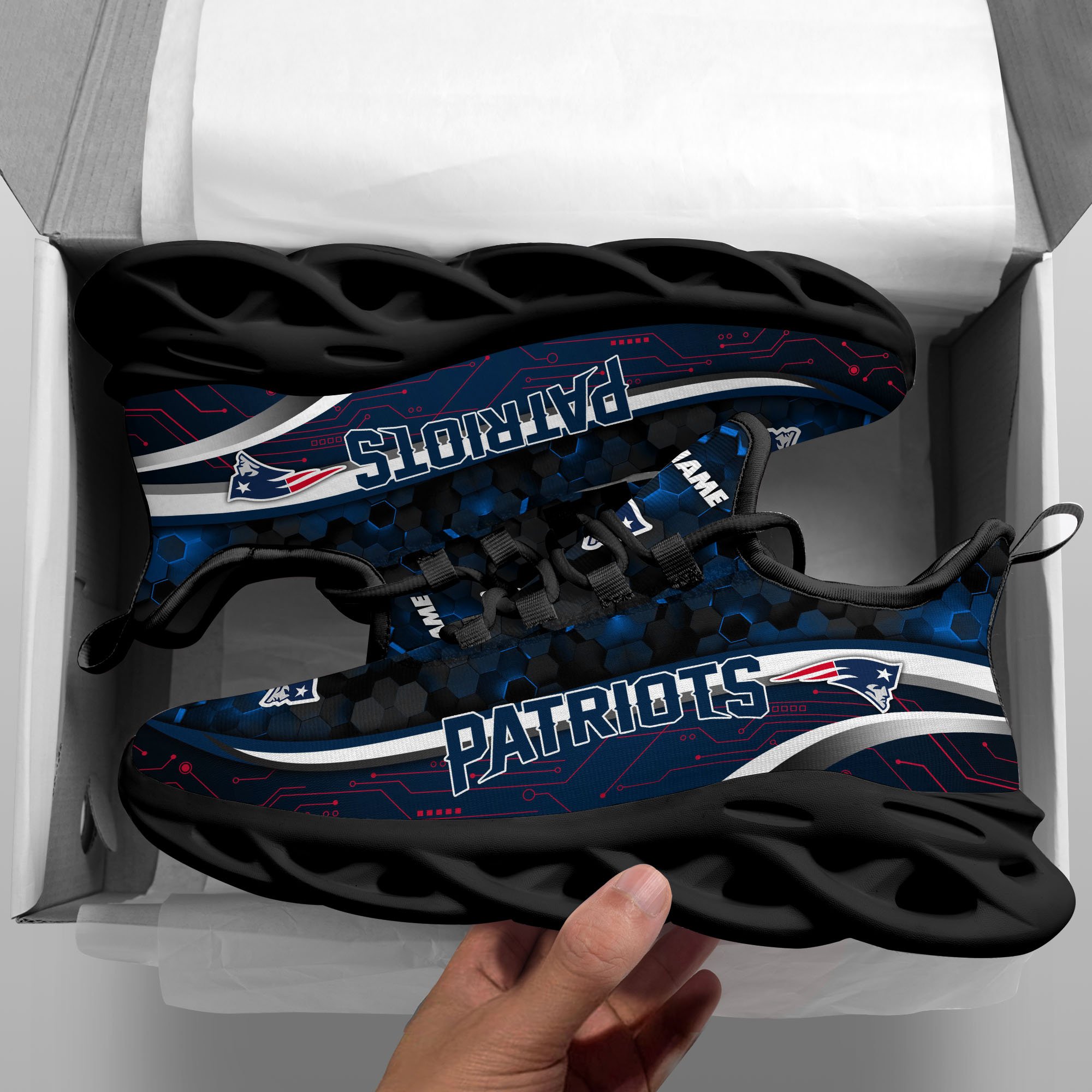 Alternative view of New England Patriots Black Clunky Sneakers Custom Name, Max Soul Shoes, Sport Gifts ETRG-03311530