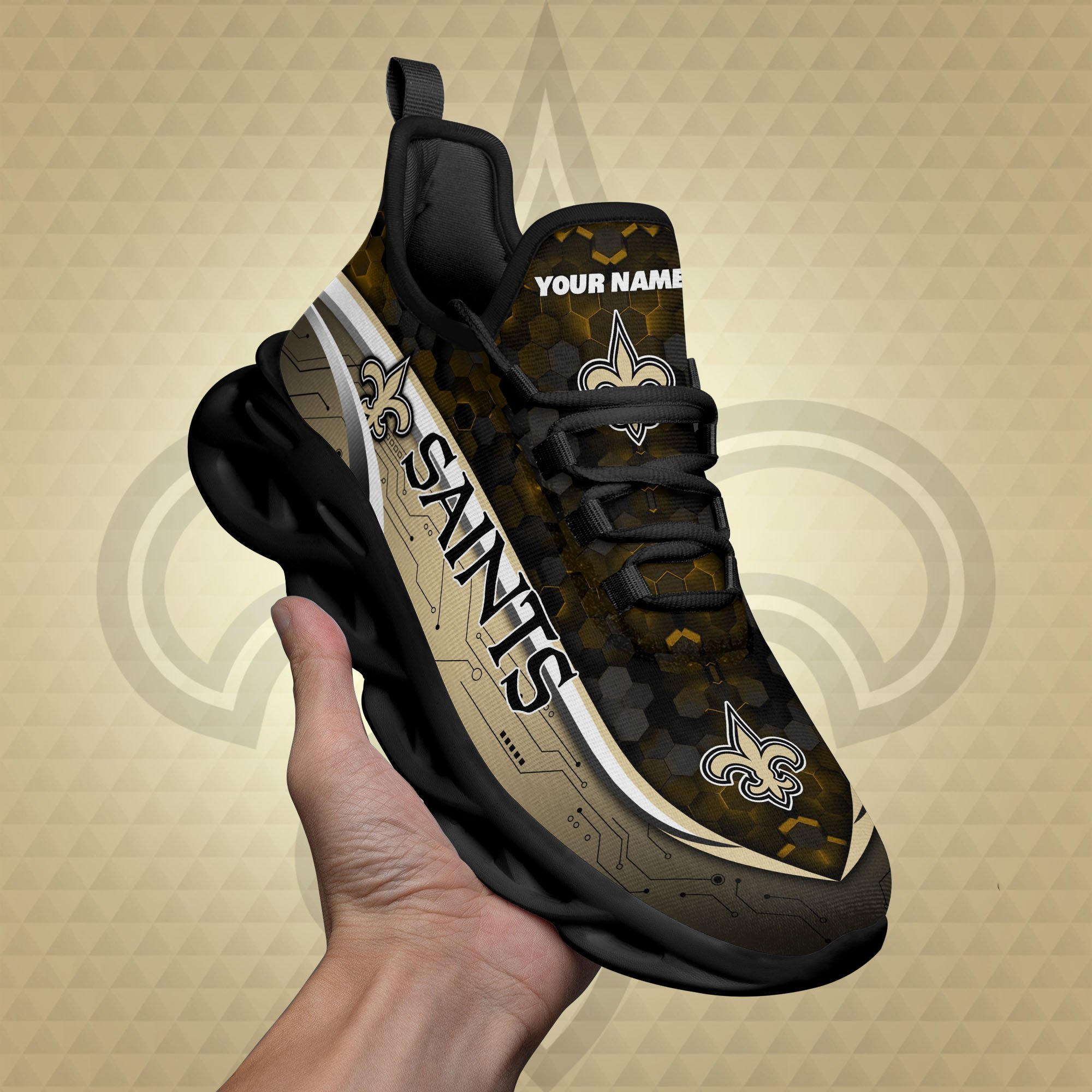 New Orleans Saints Black Clunky Sneakers Custom Name, Max Soul Shoes, Sport Gifts ETRG-03311530