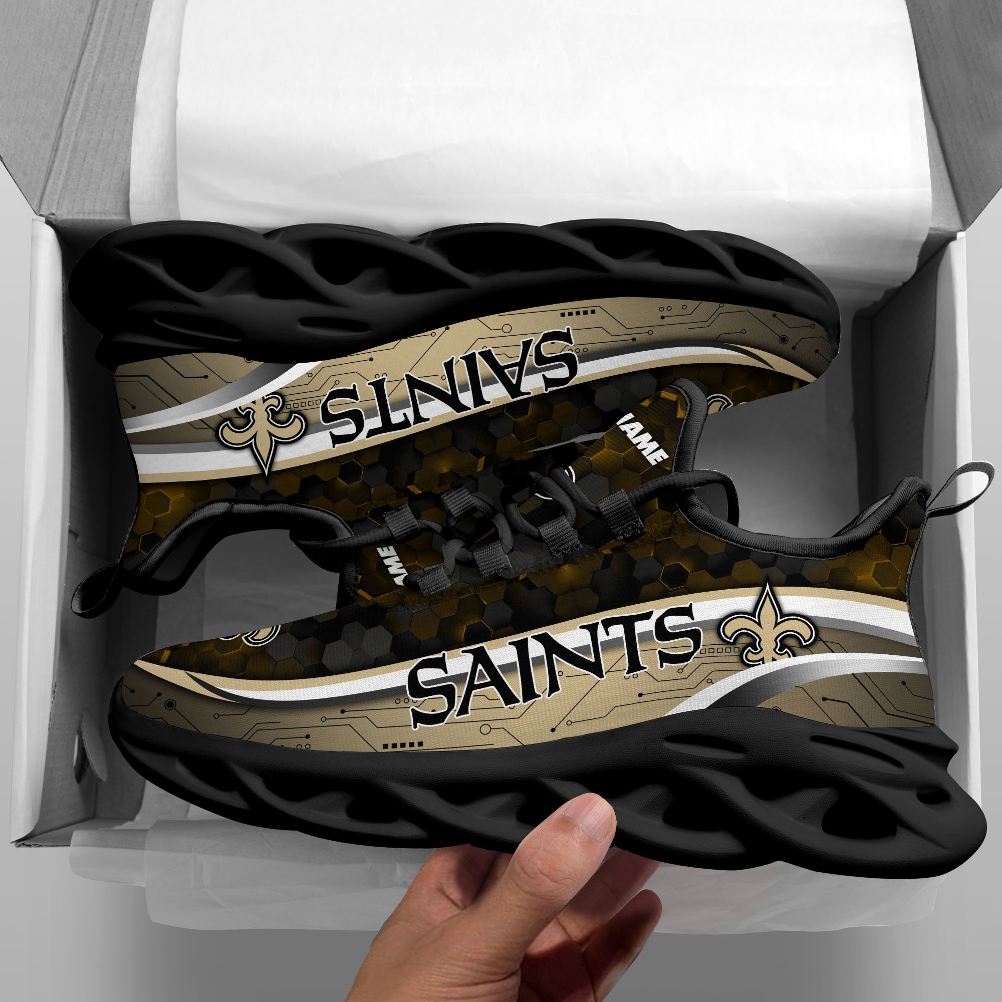 Alternative view of New Orleans Saints Black Clunky Sneakers Custom Name, Max Soul Shoes, Sport Gifts ETRG-03311530