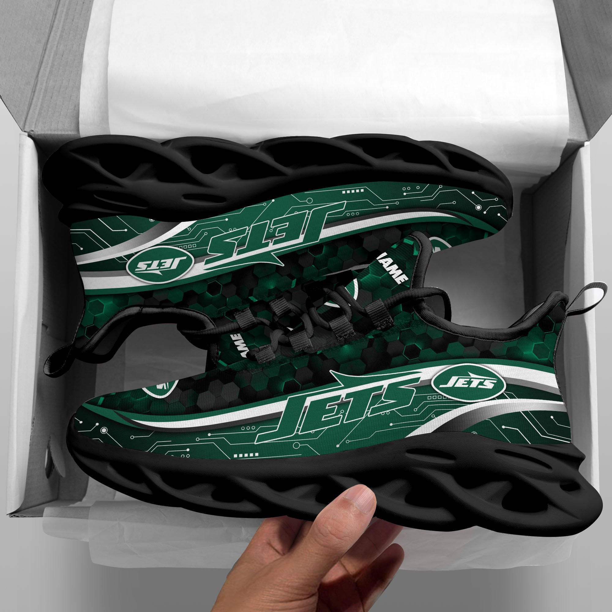Alternative view of New York Jets Black Clunky Sneakers Custom Name, Max Soul Shoes, Sport Gifts ETRG-03311530
