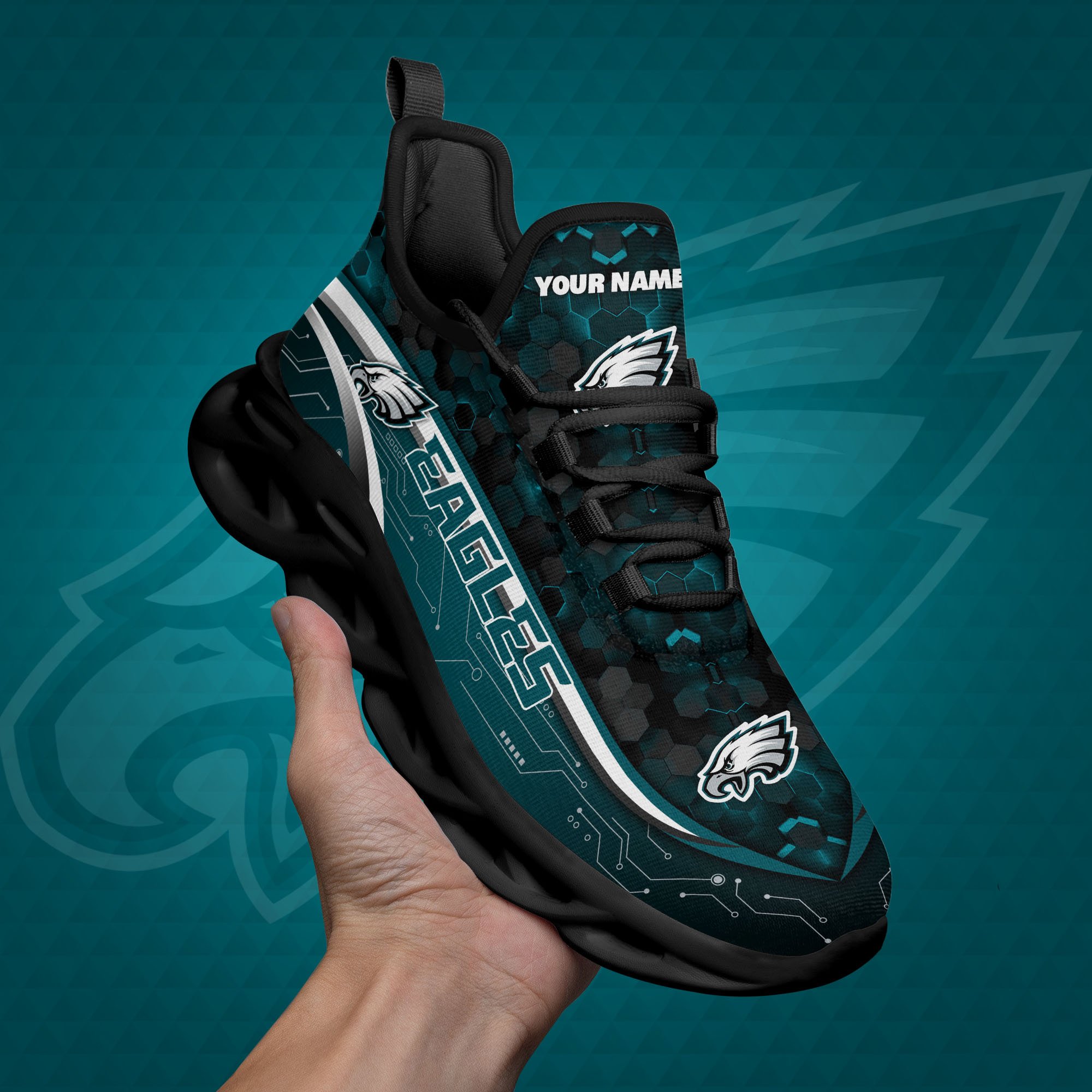Philadelphia Eagles Black Clunky Sneakers Custom Name, Max Soul Shoes, Sport Gifts ETRG-03311530