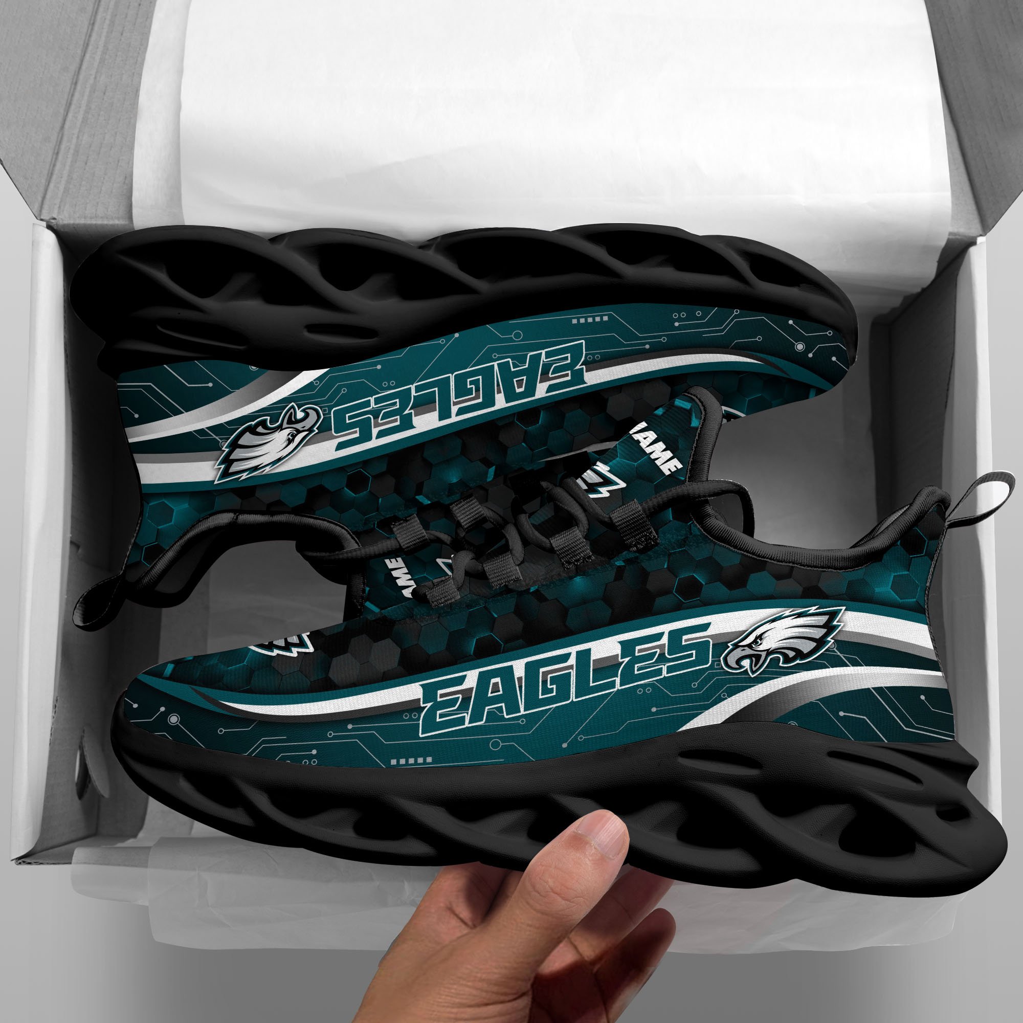 Alternative view of Philadelphia Eagles Black Clunky Sneakers Custom Name, Max Soul Shoes, Sport Gifts ETRG-03311530
