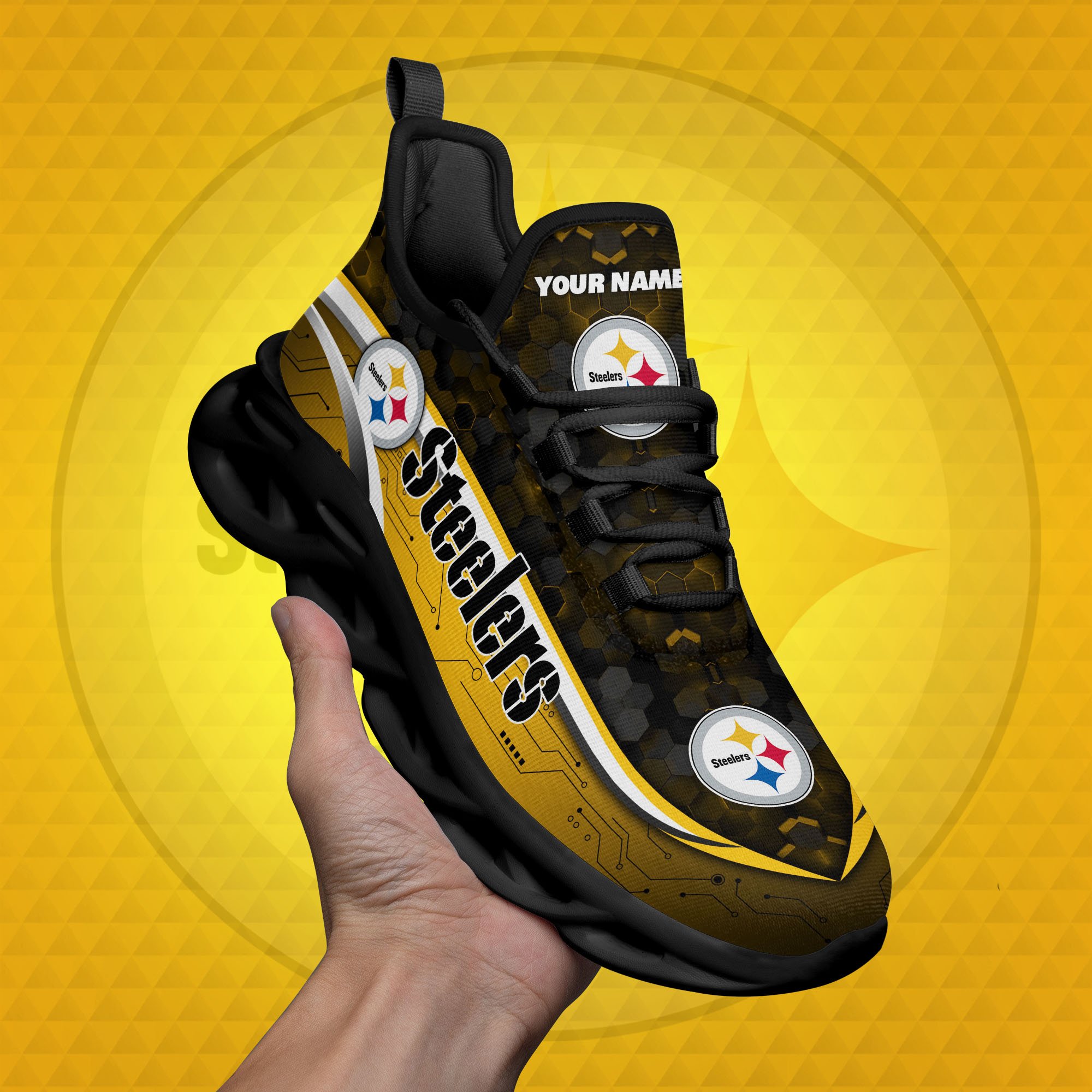 Pittsburgh Steelers Black Clunky Sneakers Custom Name, Max Soul Shoes, Sport Gifts ETRG-03311530