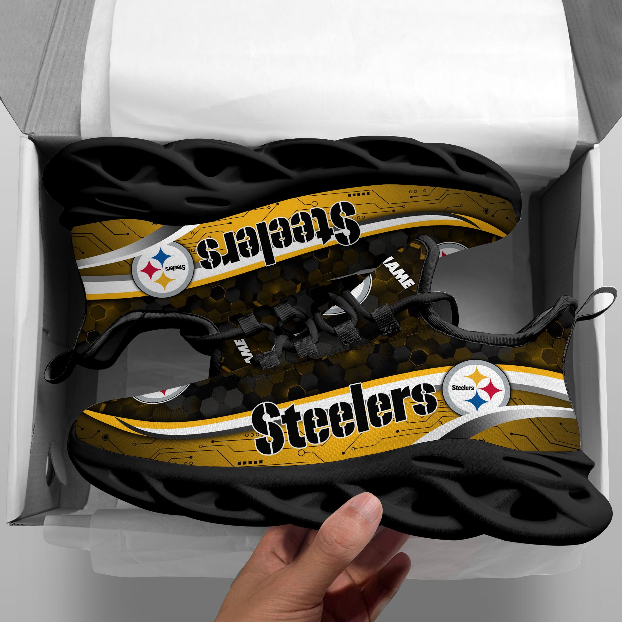 Alternative view of Pittsburgh Steelers Black Clunky Sneakers Custom Name, Max Soul Shoes, Sport Gifts ETRG-03311530