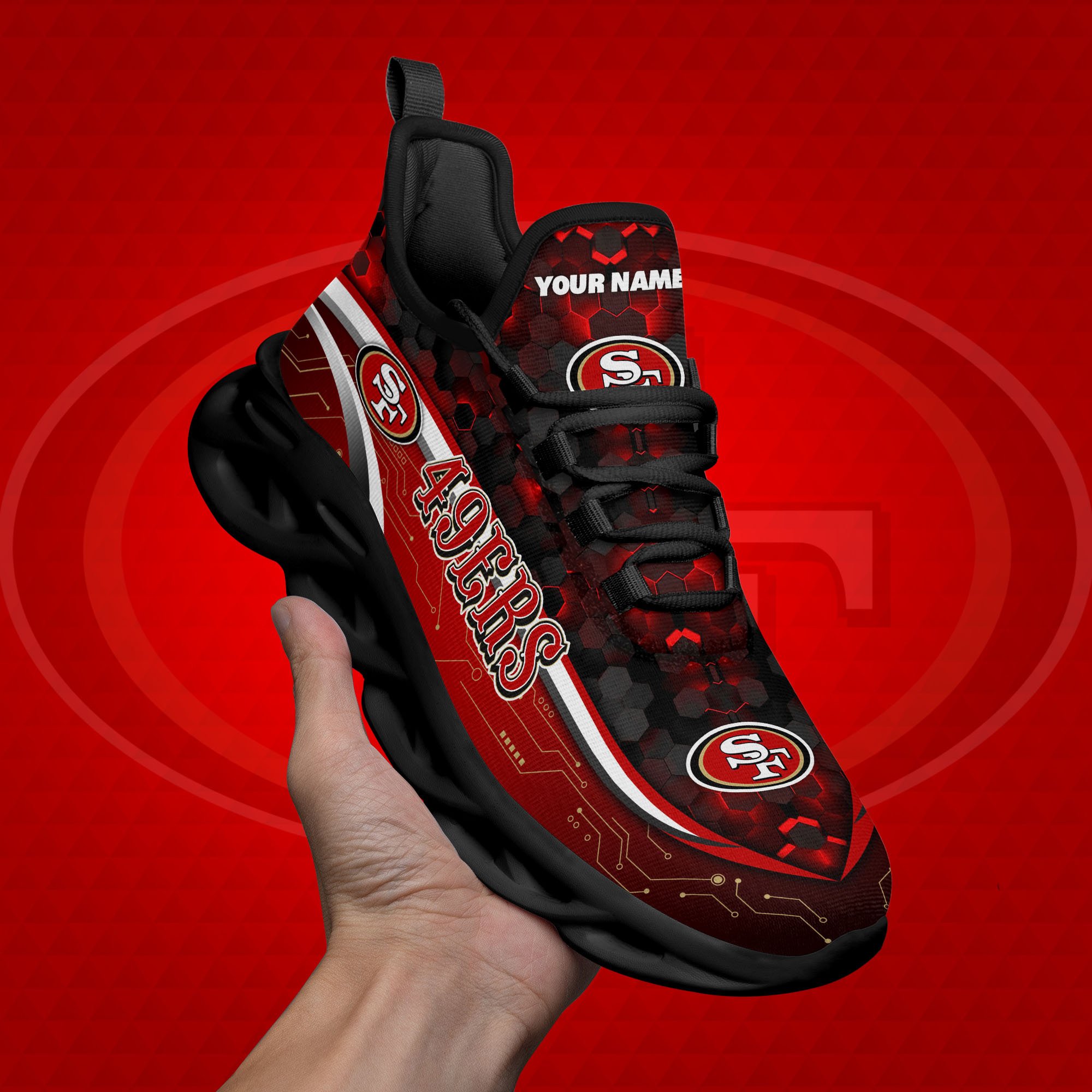 San Francisco 49ers Black Clunky Sneakers Custom Name, Max Soul Shoes, Sport Gifts ETRG-03311530
