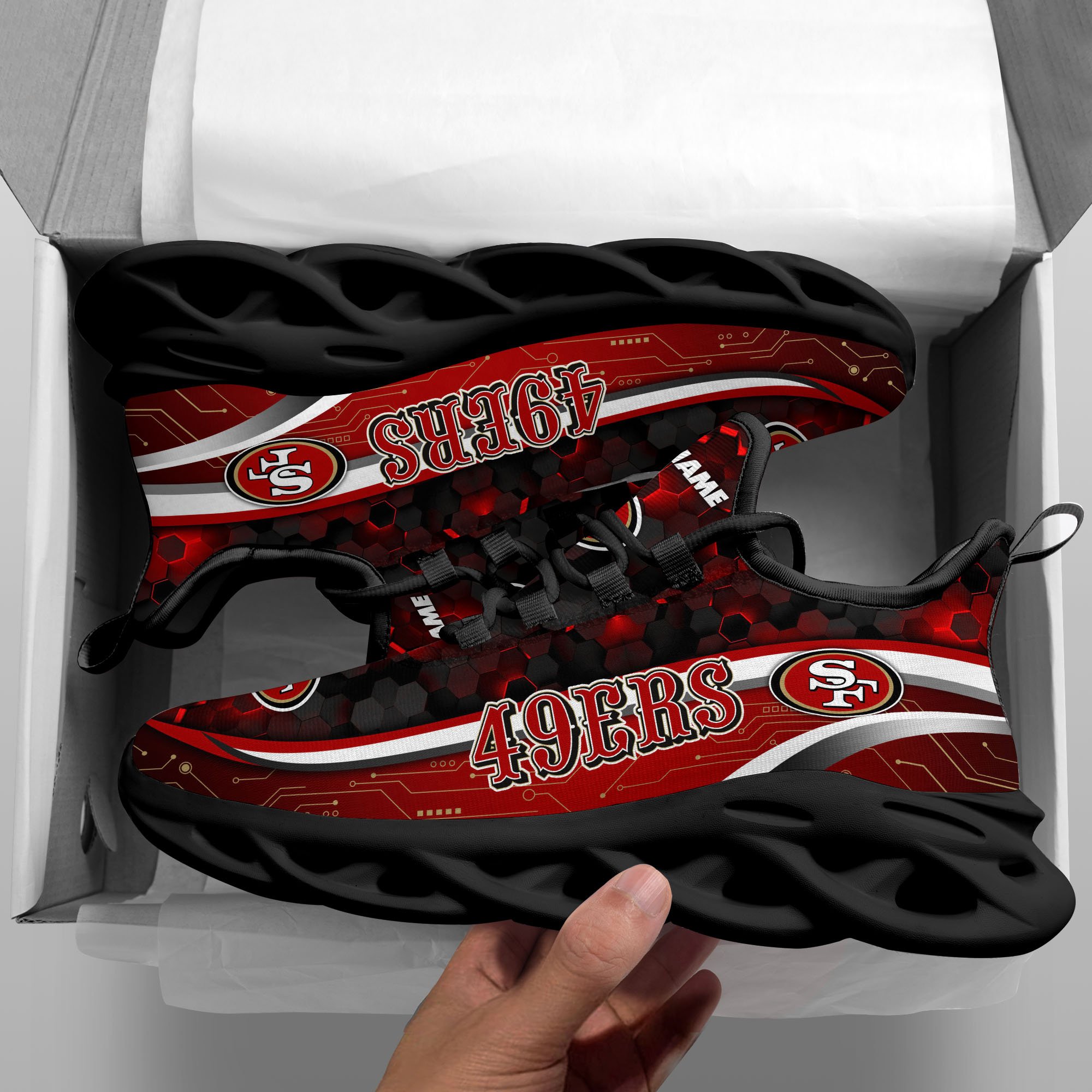 Alternative view of San Francisco 49ers Black Clunky Sneakers Custom Name, Max Soul Shoes, Sport Gifts ETRG-03311530