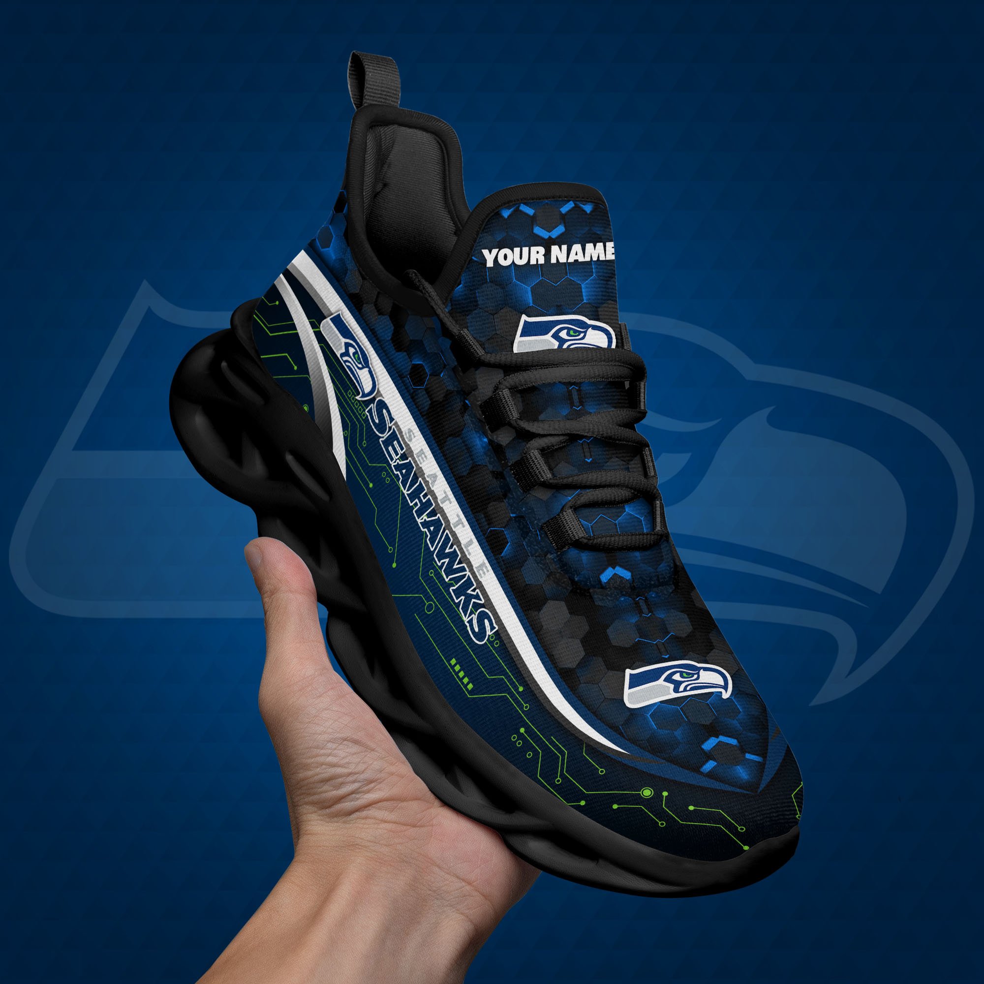 Seattle Seahawks Black Clunky Sneakers Custom Name, Max Soul Shoes, Sport Gifts ETRG-03311530