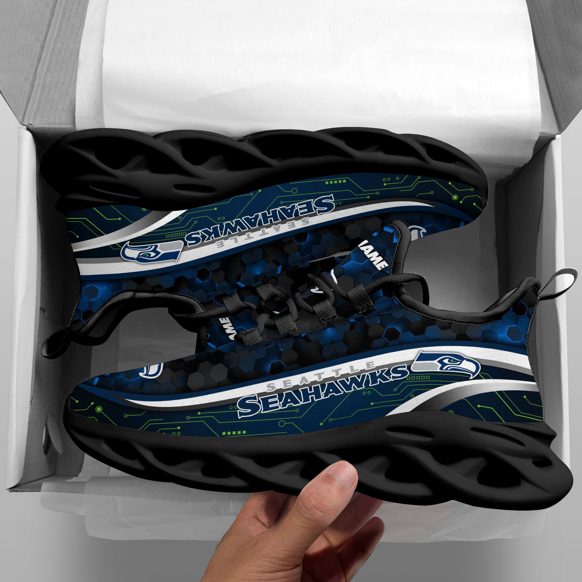 Alternative view of Seattle Seahawks Black Clunky Sneakers Custom Name, Max Soul Shoes, Sport Gifts ETRG-03311530