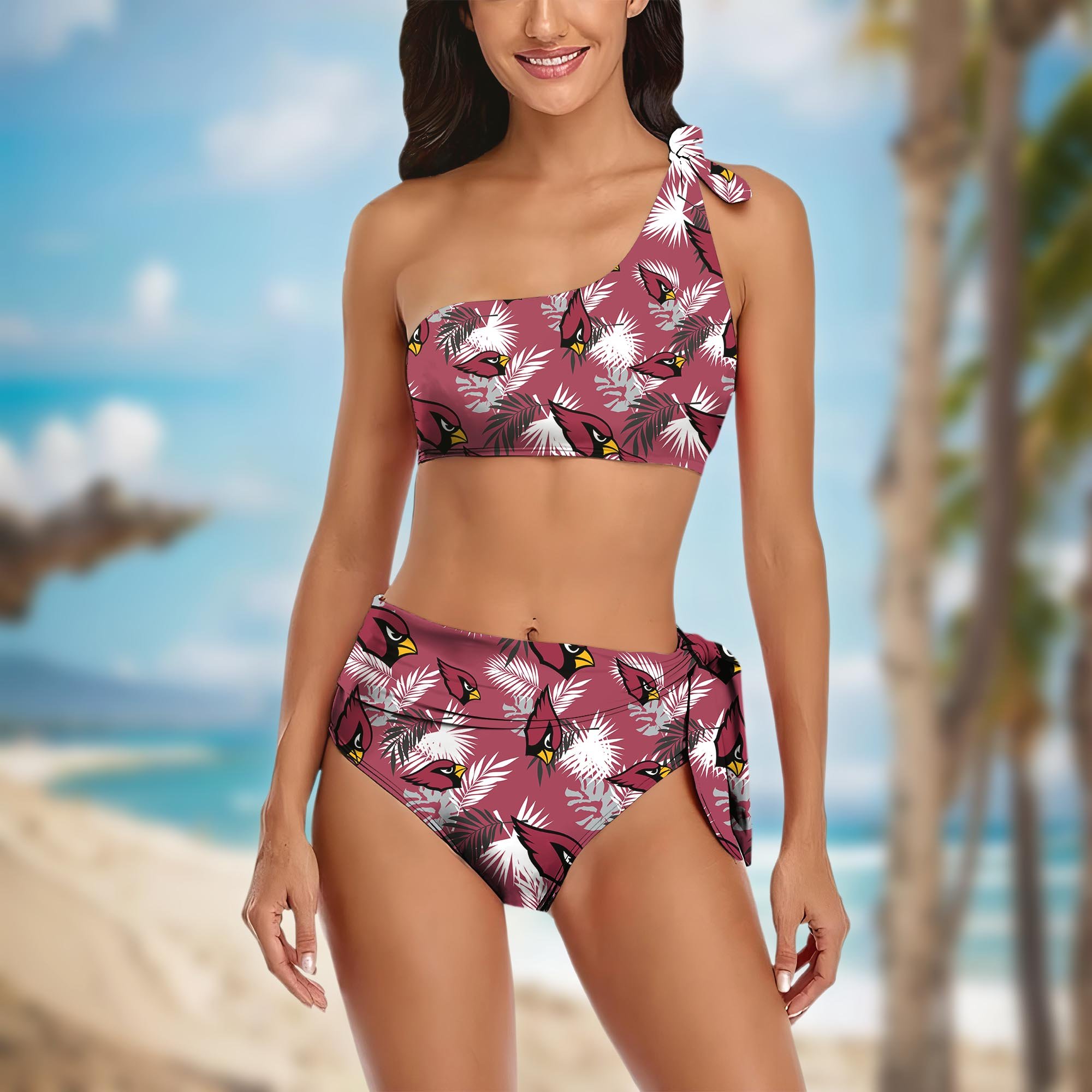 Arizona Cardinals Women's One-shoulder Two Piece Swimsuit Set Custom Your Name, Bikini Suit Set, Football Gift EHIVM-03261465