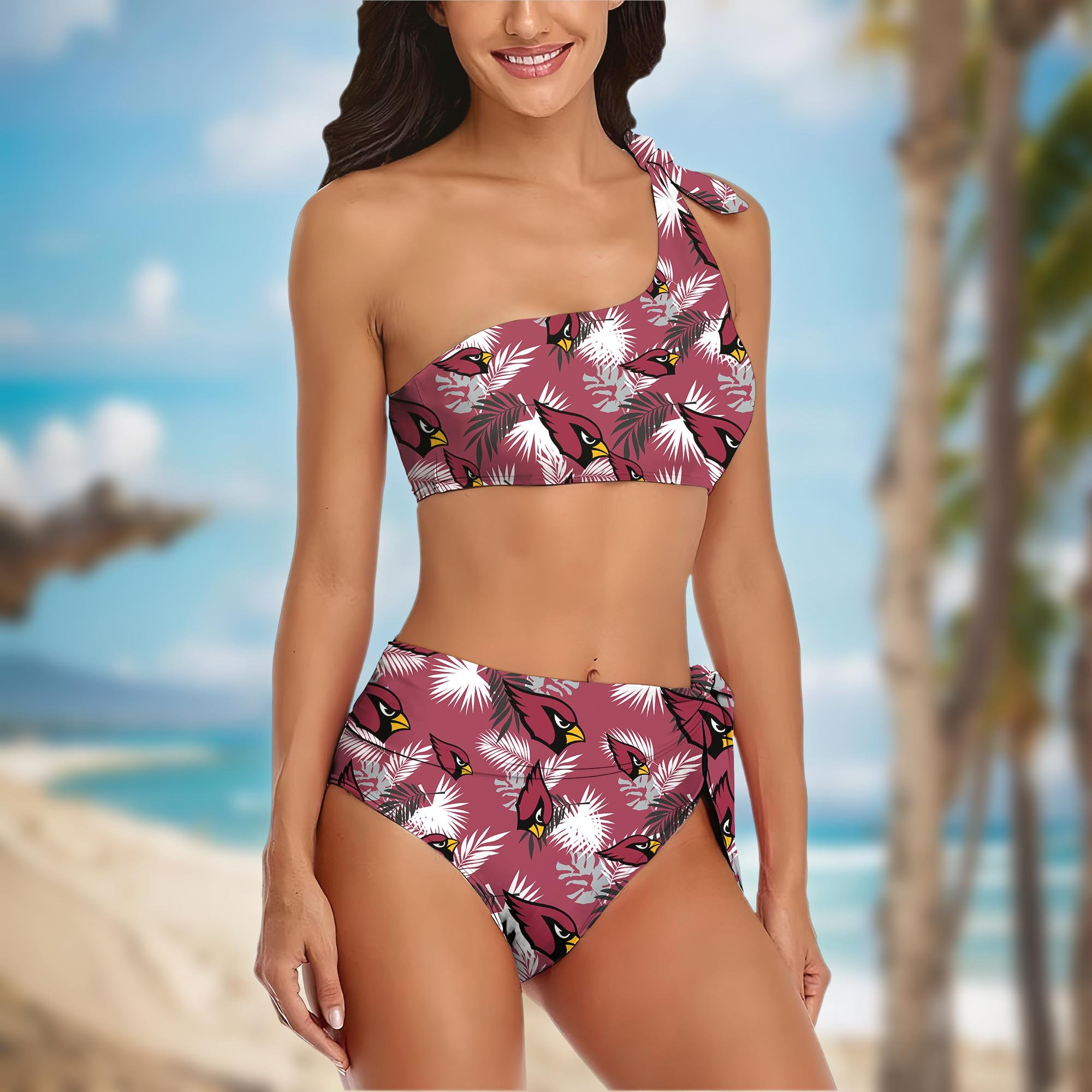 Alternative view of Arizona Cardinals Women's One-shoulder Two Piece Swimsuit Set Custom Your Name, Bikini Suit Set, Football Gift EHIVM-03261465