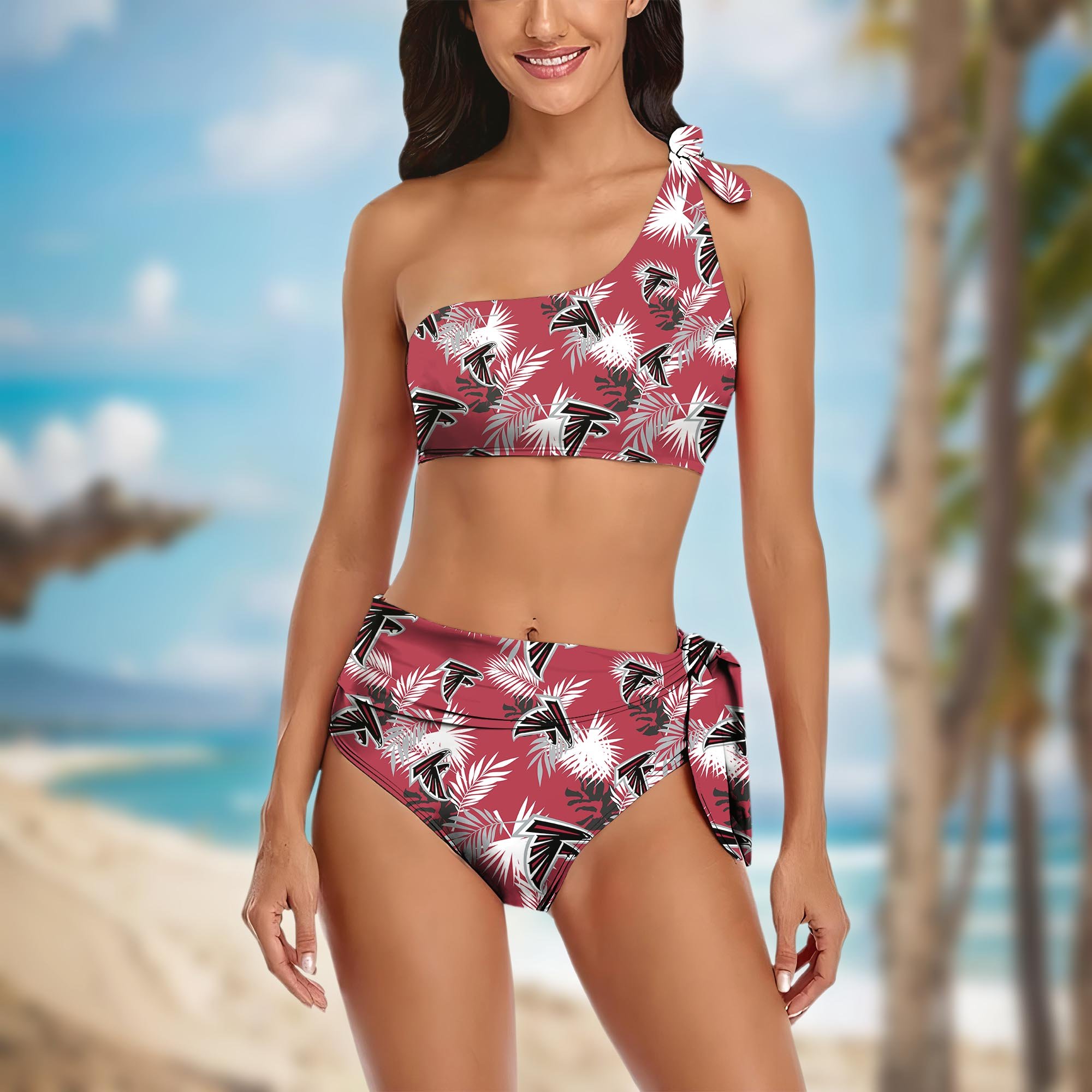 Atlanta Falcons Women's One-shoulder Two Piece Swimsuit Set Custom Your Name, Bikini Suit Set, Football Gift EHIVM-03261465