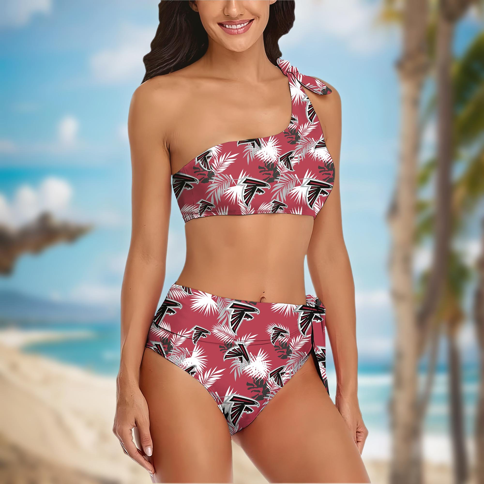 Alternative view of Atlanta Falcons Women's One-shoulder Two Piece Swimsuit Set Custom Your Name, Bikini Suit Set, Football Gift EHIVM-03261465