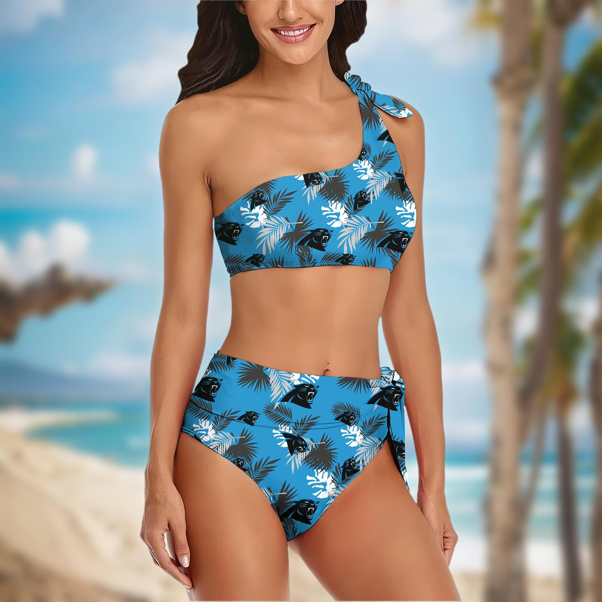 Alternative view of Carolina Panthers Women's One-shoulder Two Piece Swimsuit Set Custom Your Name, Bikini Suit Set, Football Gift EHIVM-03261465