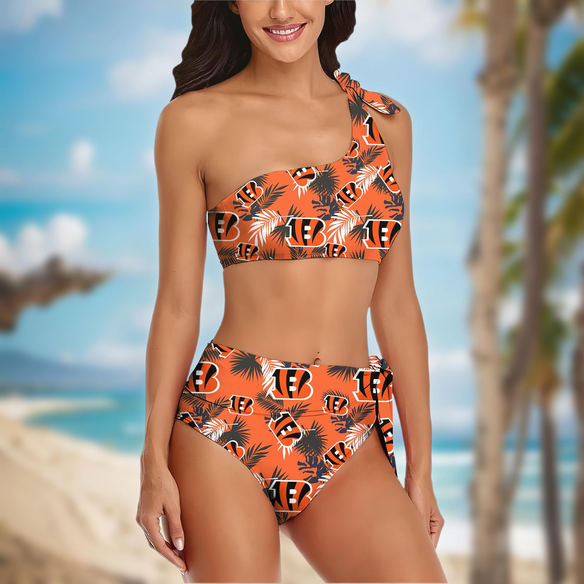 Alternative view of Cincinnati Bengals Women's One-shoulder Two Piece Swimsuit Set Custom Your Name, Bikini Suit Set, Football Gift EHIVM-03261465