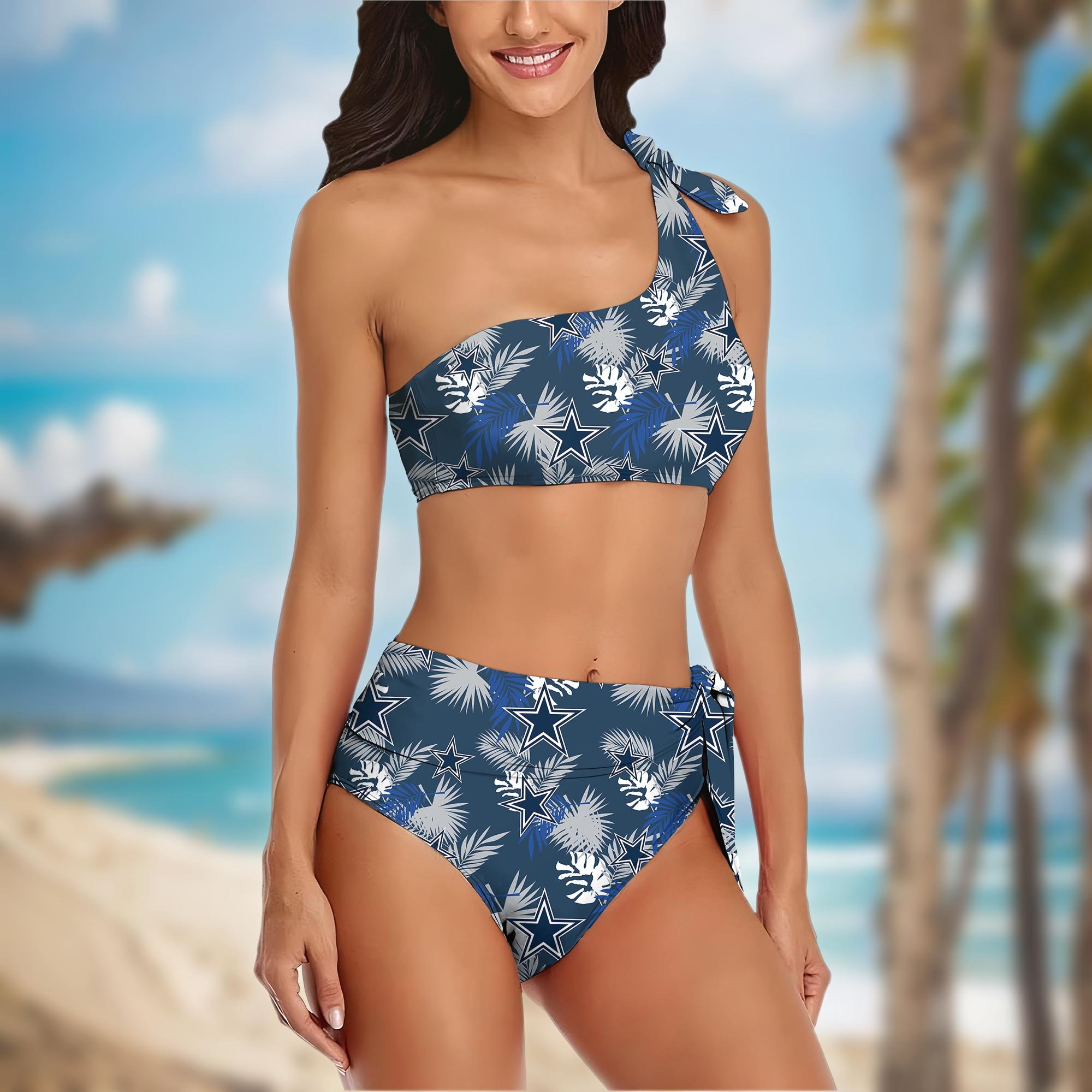 Alternative view of Dallas Cowboys Women's One-shoulder Two Piece Swimsuit Set Custom Your Name, Bikini Suit Set, Football Gift EHIVM-03261465