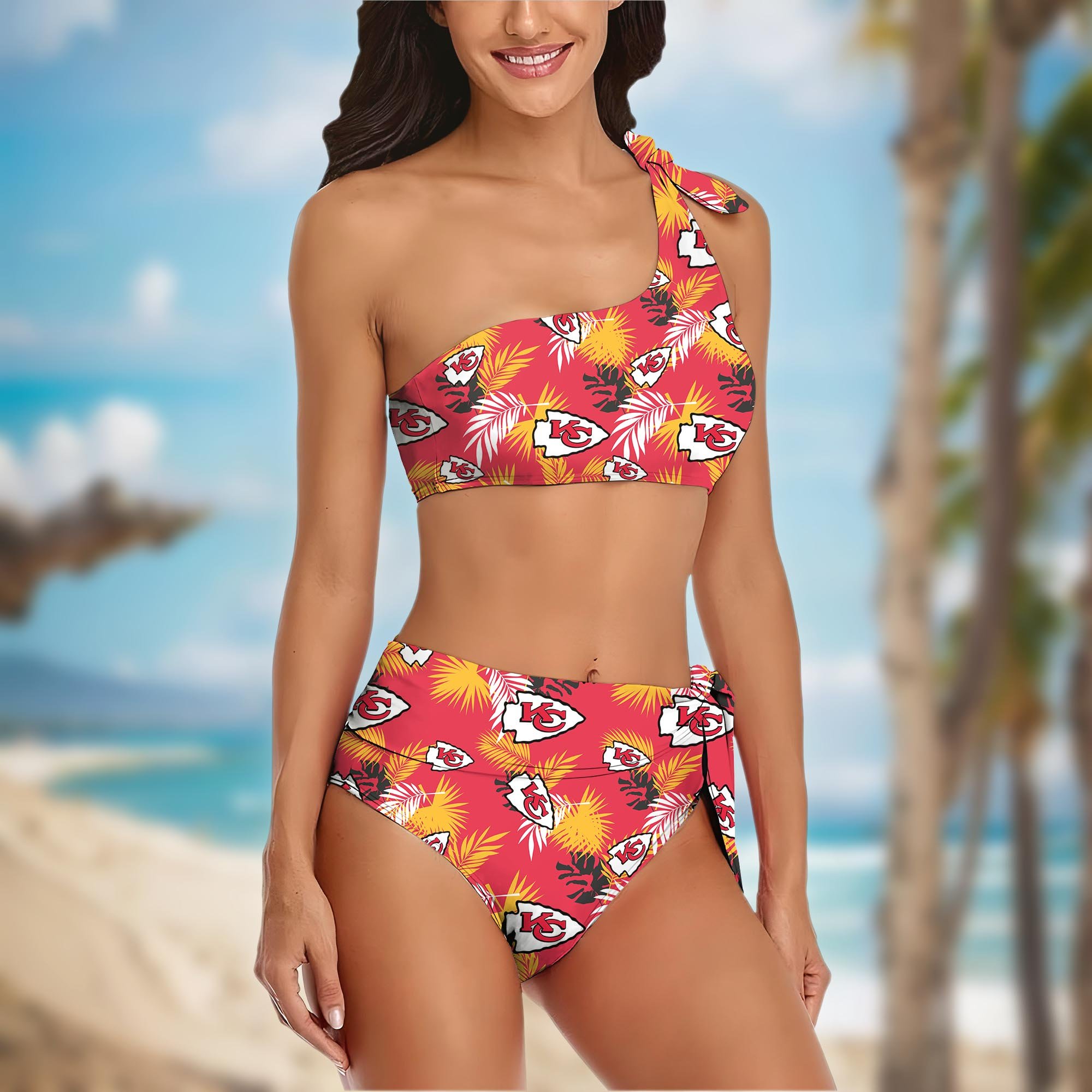 Alternative view of Kansas City Chiefs Women's One-shoulder Two Piece Swimsuit Set Custom Your Name, Bikini Suit Set, Football Gift EHIVM-03261465