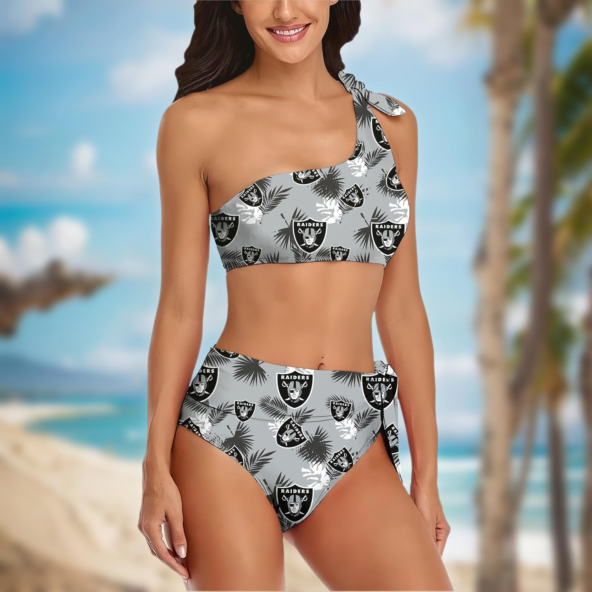 Alternative view of Las Vegas Raiders Women's One-shoulder Two Piece Swimsuit Set Custom Your Name, Bikini Suit Set, Football Gift EHIVM-03261465