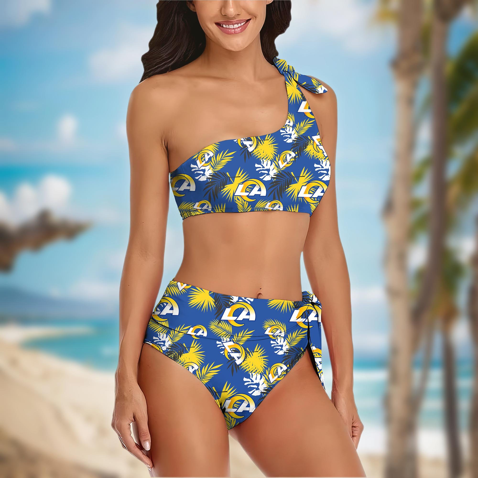 Alternative view of Los Angeles Rams Women's One-shoulder Two Piece Swimsuit Set Custom Your Name, Bikini Suit Set, Football Gift EHIVM-03261465
