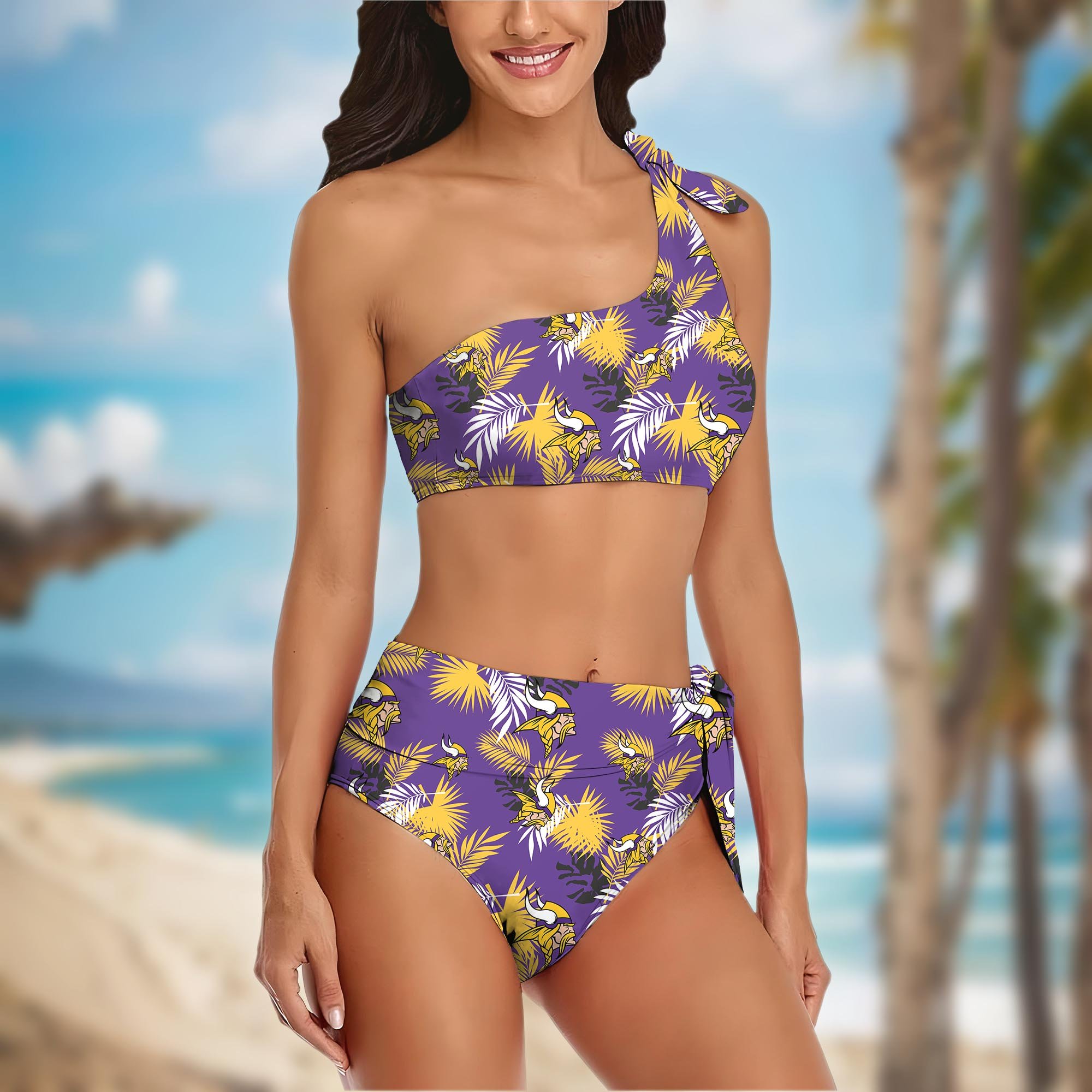 Alternative view of Minnesota Vikings Women's One-shoulder Two Piece Swimsuit Set Custom Your Name, Bikini Suit Set, Football Gift EHIVM-03261465