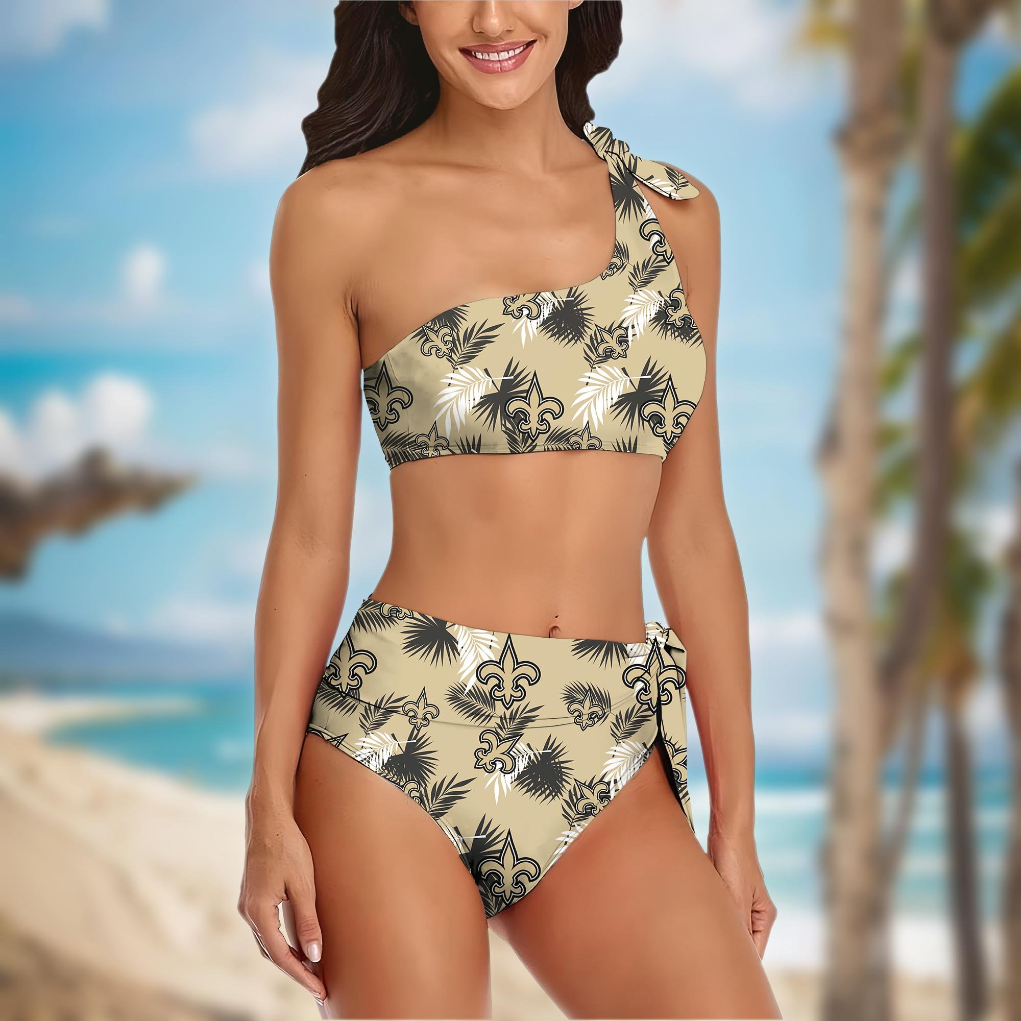Alternative view of New Orleans Saints Women's One-shoulder Two Piece Swimsuit Set Custom Your Name, Bikini Suit Set, Football Gift EHIVM-03261465