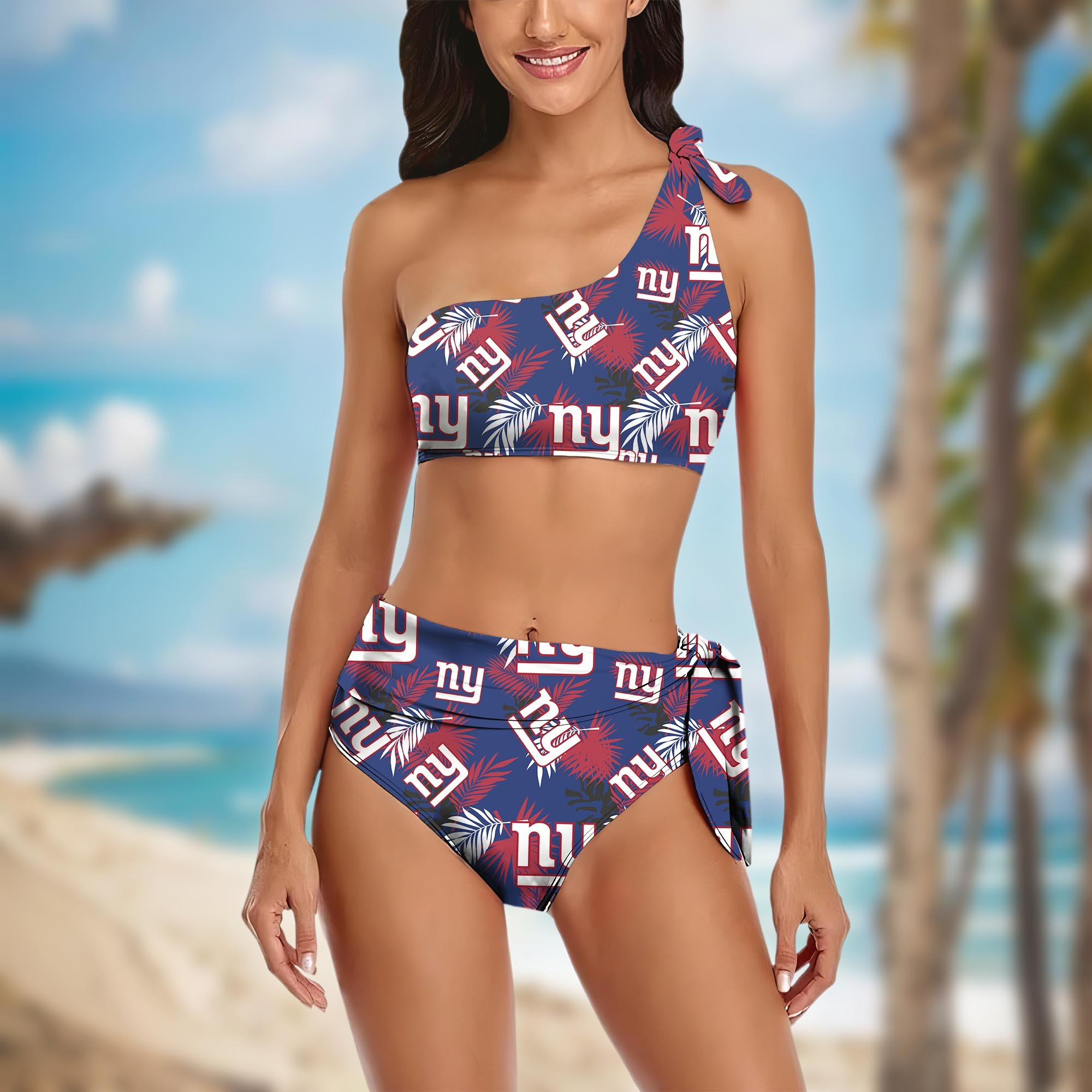 New York Giants Women's One-shoulder Two Piece Swimsuit Set Custom Your Name, Bikini Suit Set, Football Gift EHIVM-03261465