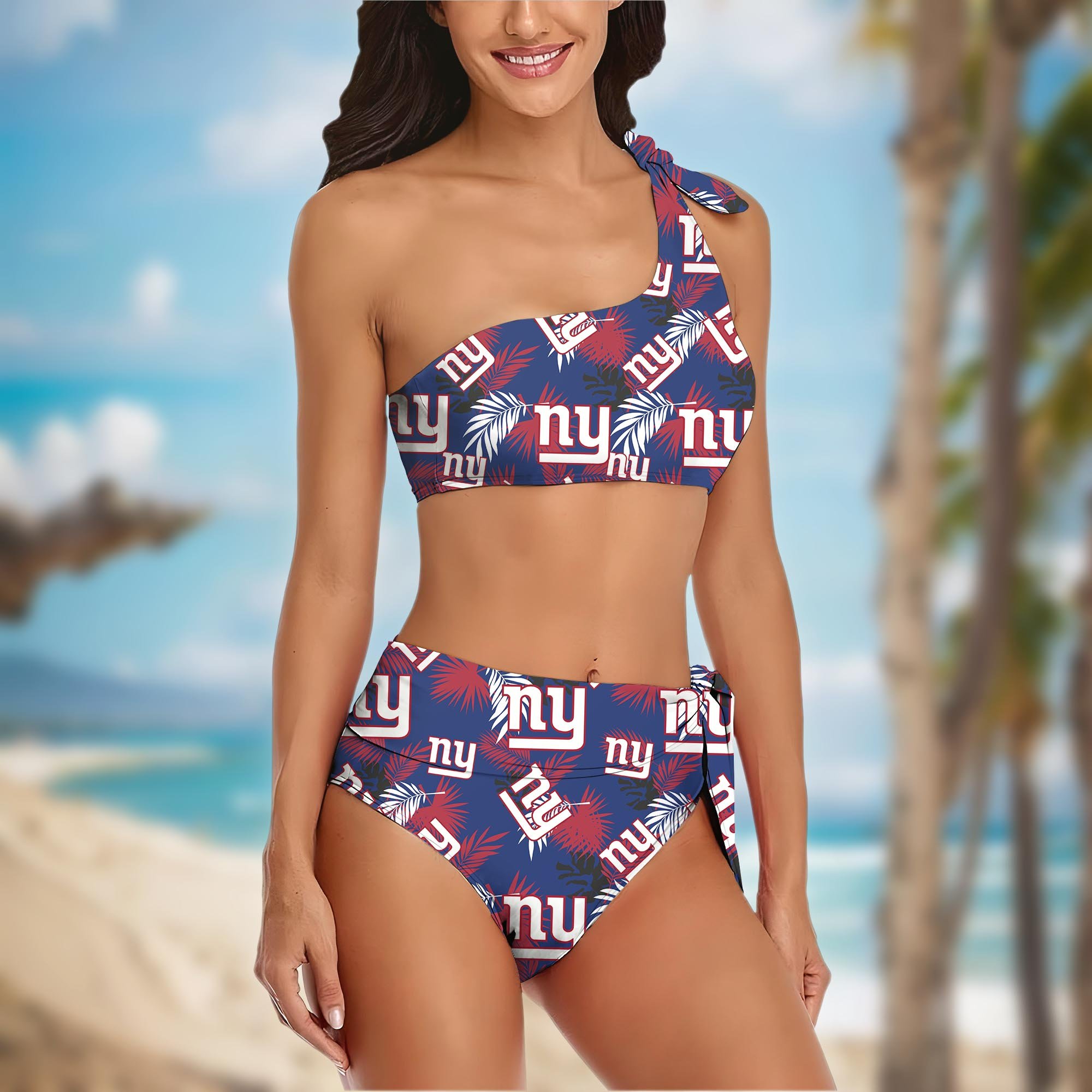 Alternative view of New York Giants Women's One-shoulder Two Piece Swimsuit Set Custom Your Name, Bikini Suit Set, Football Gift EHIVM-03261465