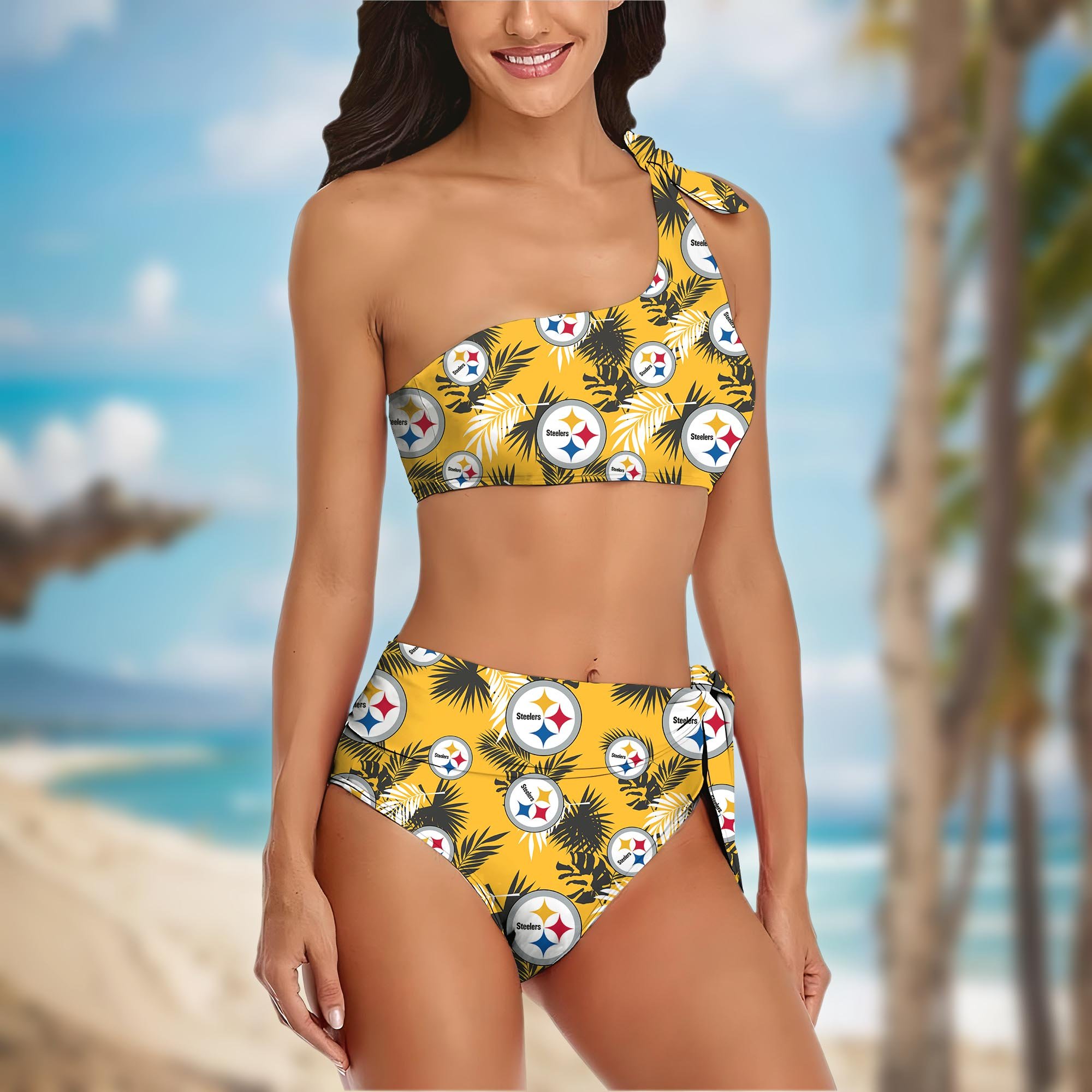 Alternative view of Pittsburgh Steelers Women's One-shoulder Two Piece Swimsuit Set Custom Your Name, Bikini Suit Set, Football Gift EHIVM-03261465