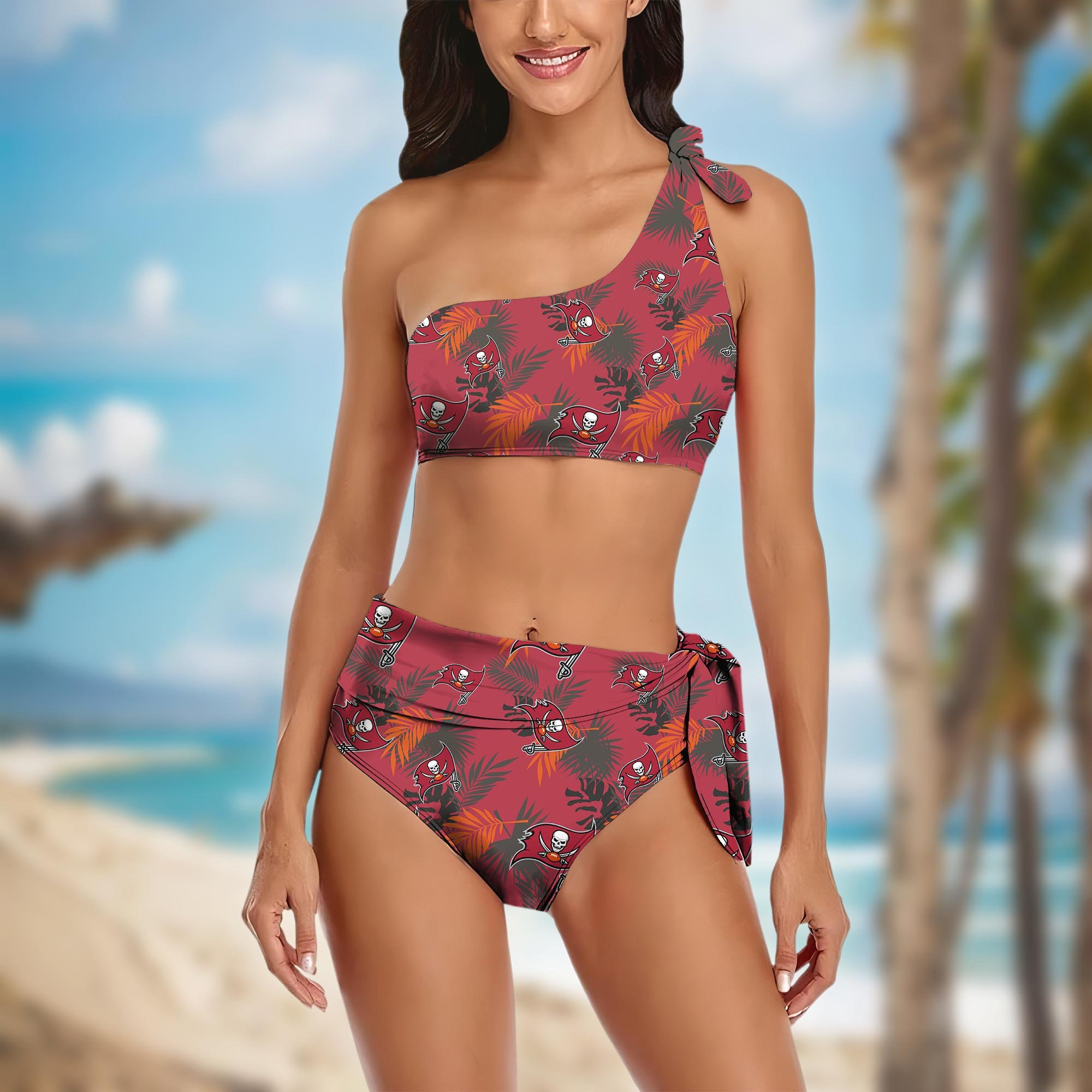 Tampa Bay Buccaneers Women's One-shoulder Two Piece Swimsuit Set Custom Your Name, Bikini Suit Set, Football Gift EHIVM-03261465