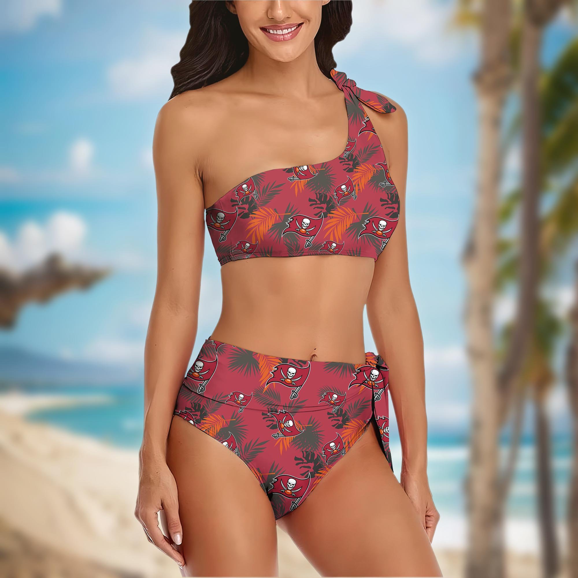 Alternative view of Tampa Bay Buccaneers Women's One-shoulder Two Piece Swimsuit Set Custom Your Name, Bikini Suit Set, Football Gift EHIVM-03261465