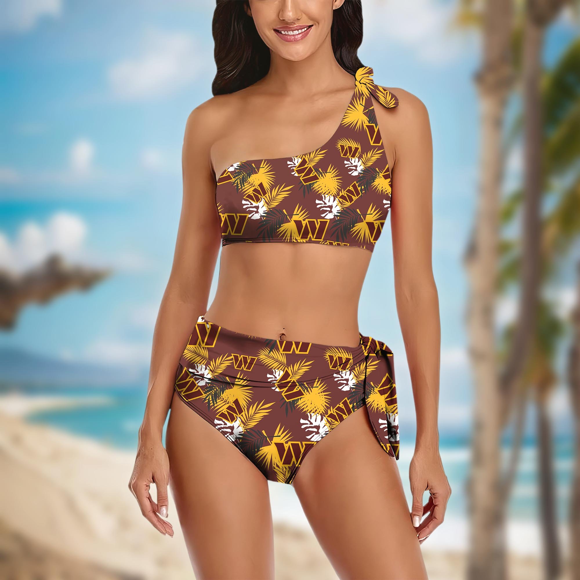 Washington Commanders Women's One-shoulder Two Piece Swimsuit Set Custom Your Name, Bikini Suit Set, Football Gift EHIVM-03261465
