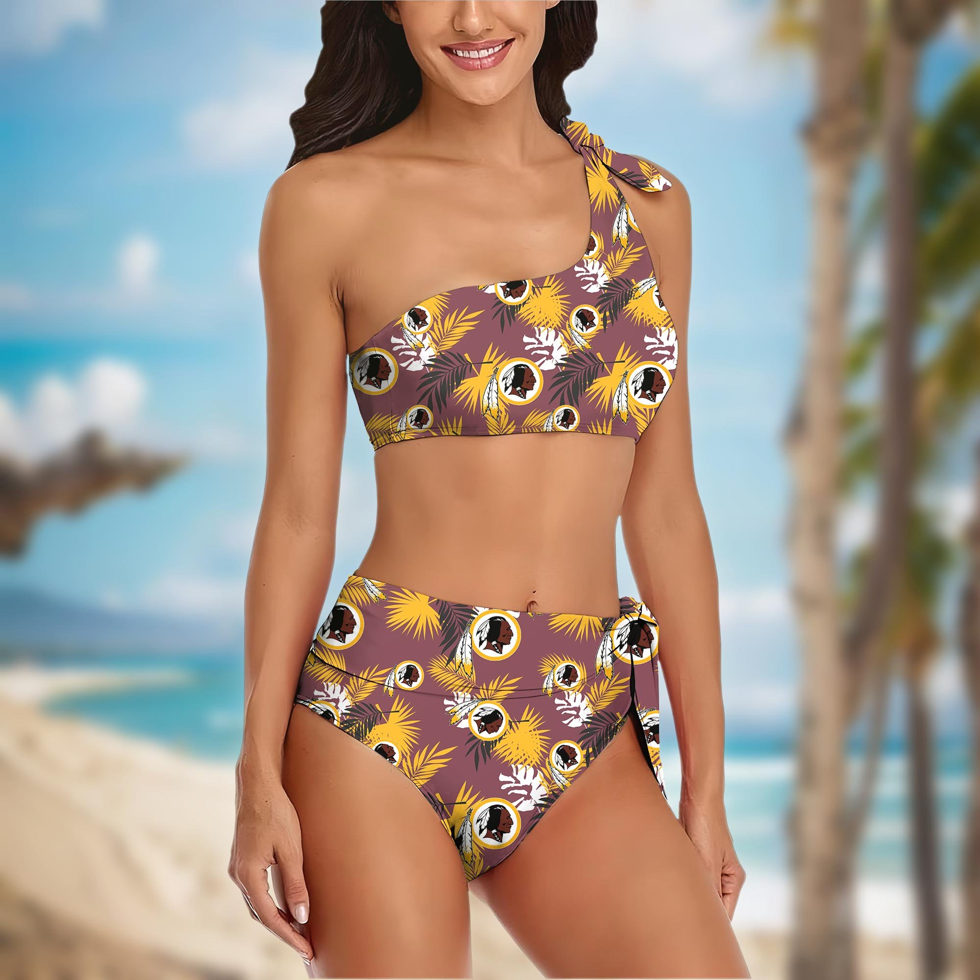 Alternative view of Washington Redskins Women's One-shoulder Two Piece Swimsuit Set Custom Your Name, Bikini Suit Set, Football Gift EHIVM-03261465